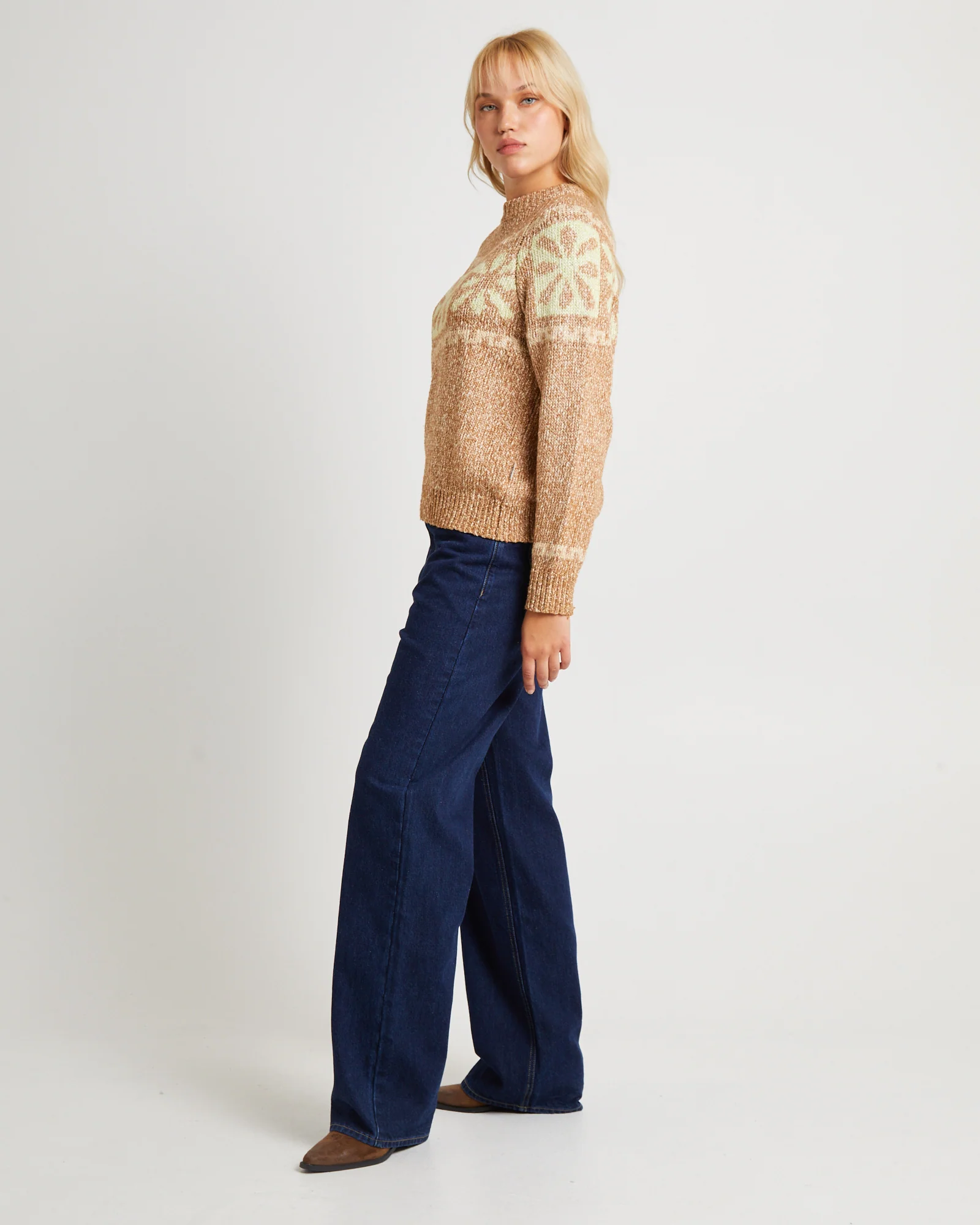 Daisy Chain Knit Sweater Caramel Lime - Image 4