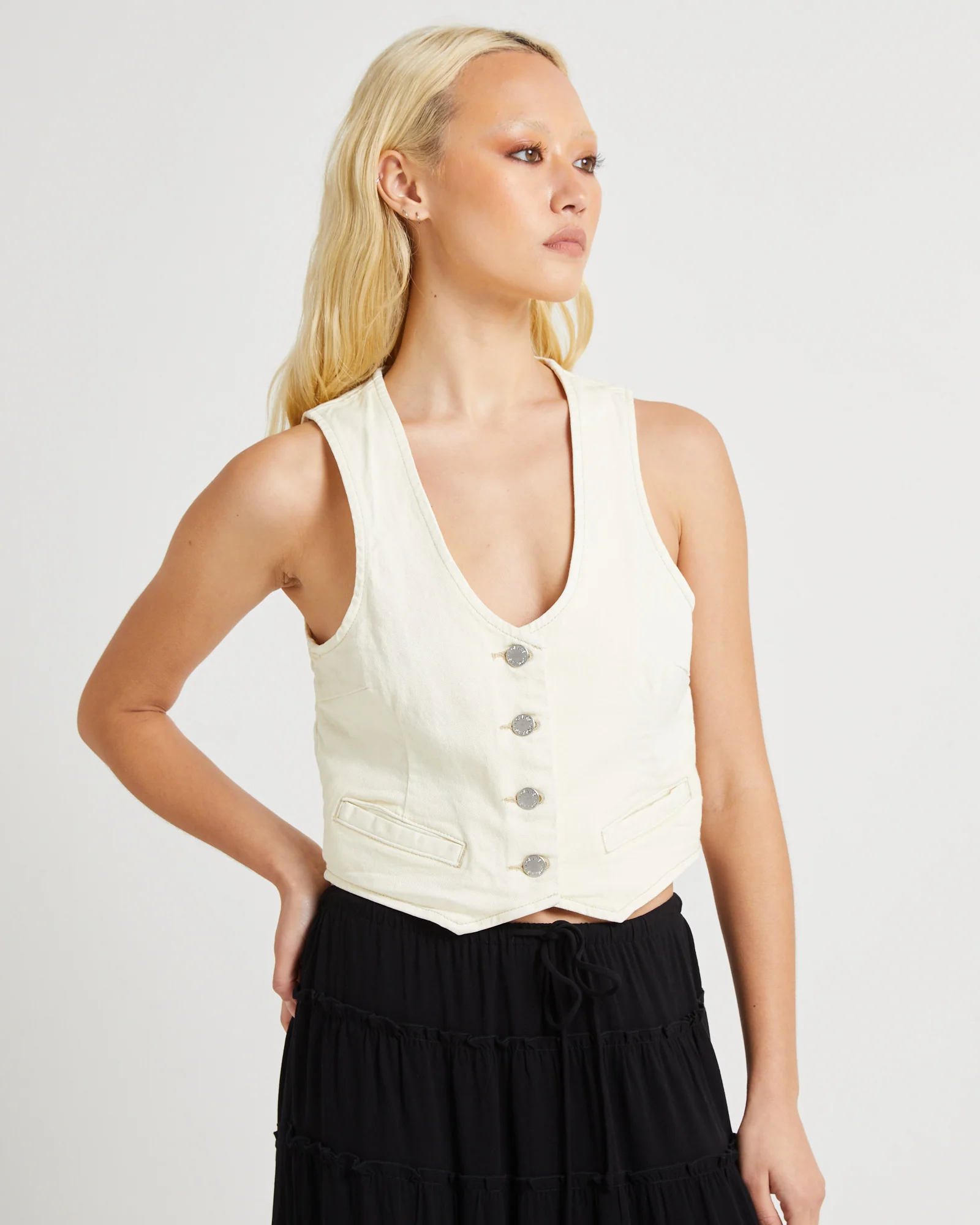 Dallas Denim Vest Buttercream - Image 5