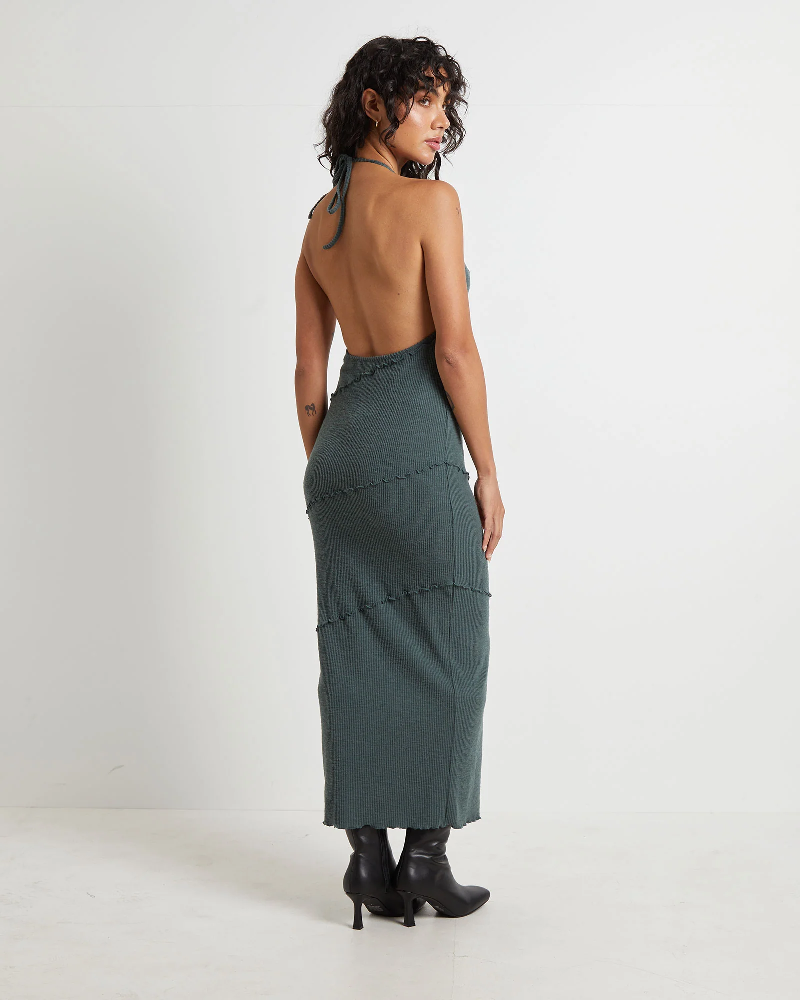 Daphne Panelled Seam Backless Halter Dress in Slate - Image 2