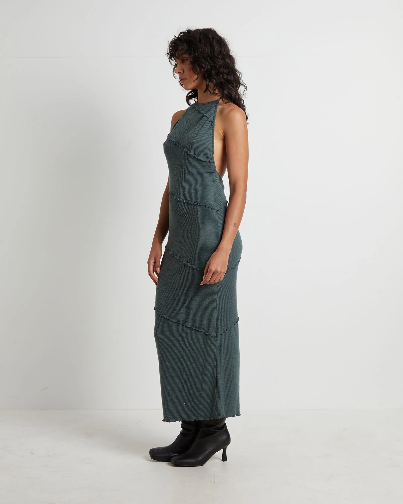 Daphne Panelled Seam Backless Halter Dress in Slate - Image 4