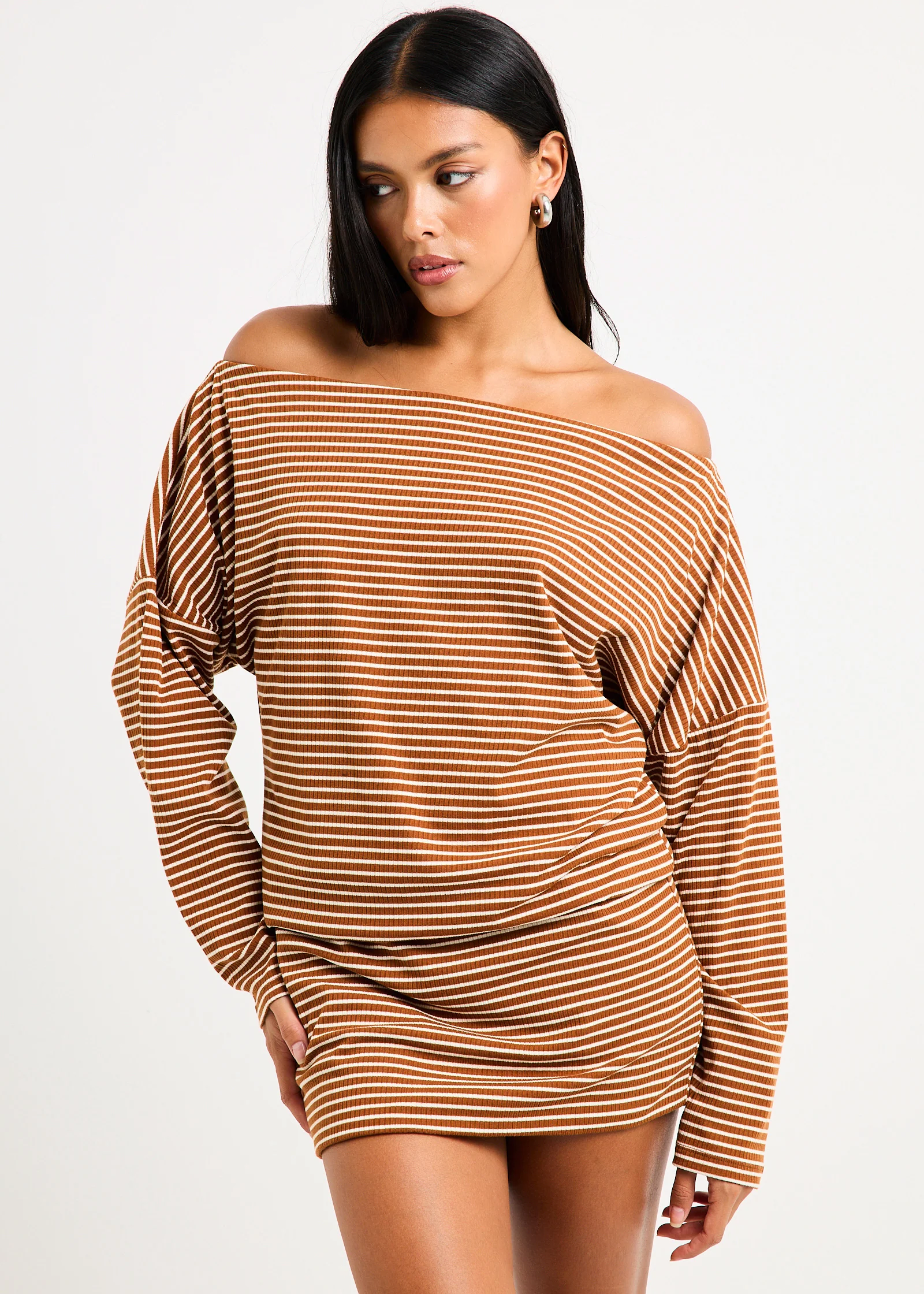 Dara Stripe Off Shoulder Mini Dress - Image 2