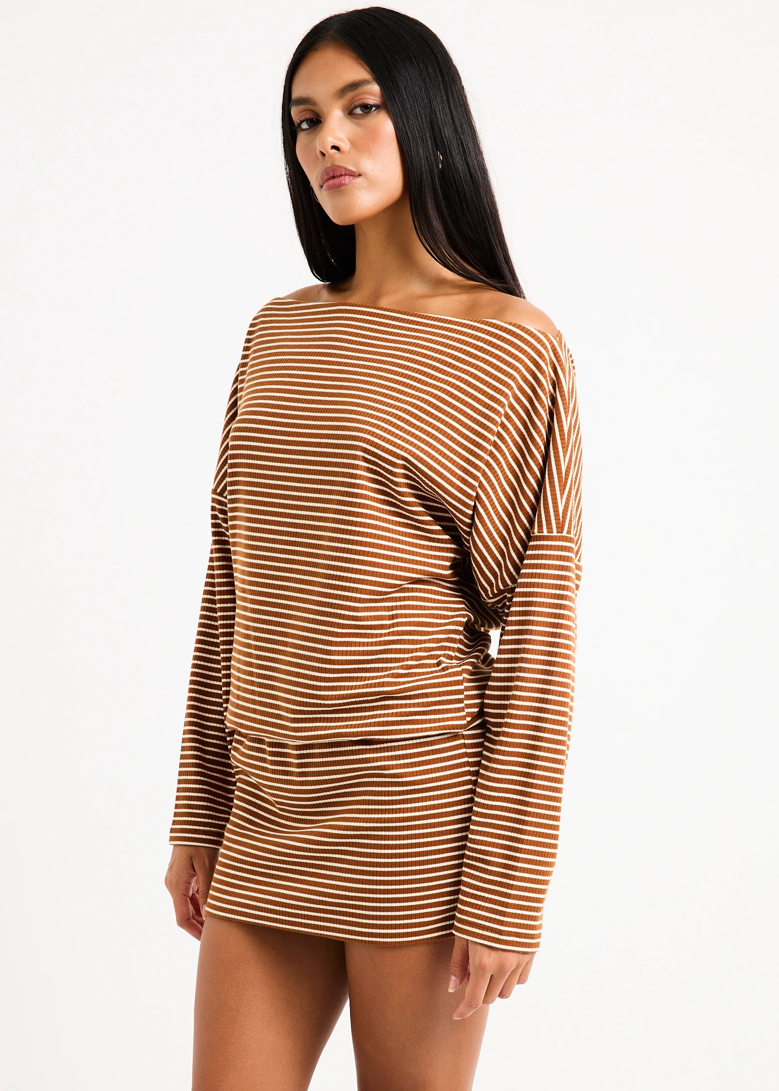 Dara Stripe Off Shoulder Mini Dress - Image 3
