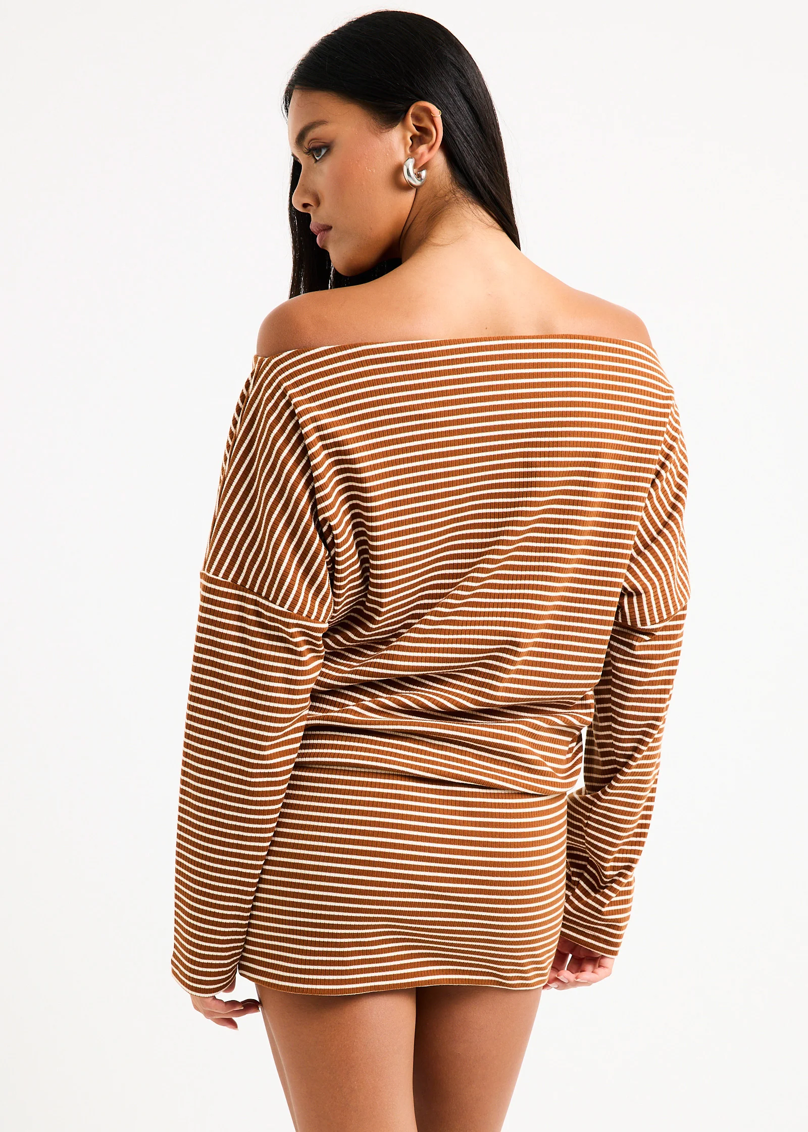 Dara Stripe Off Shoulder Mini Dress - Image 4