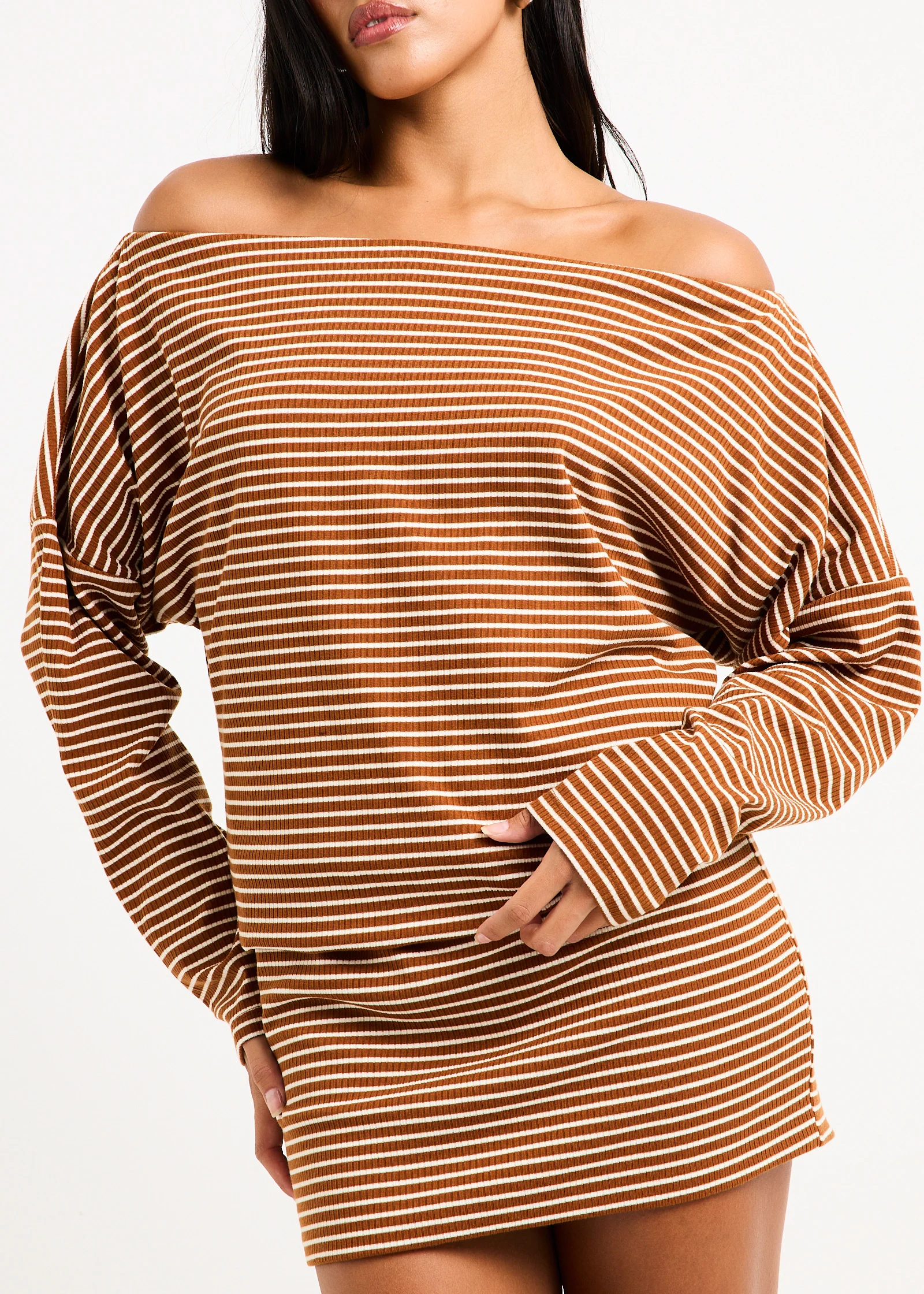 Dara Stripe Off Shoulder Mini Dress - Image 5