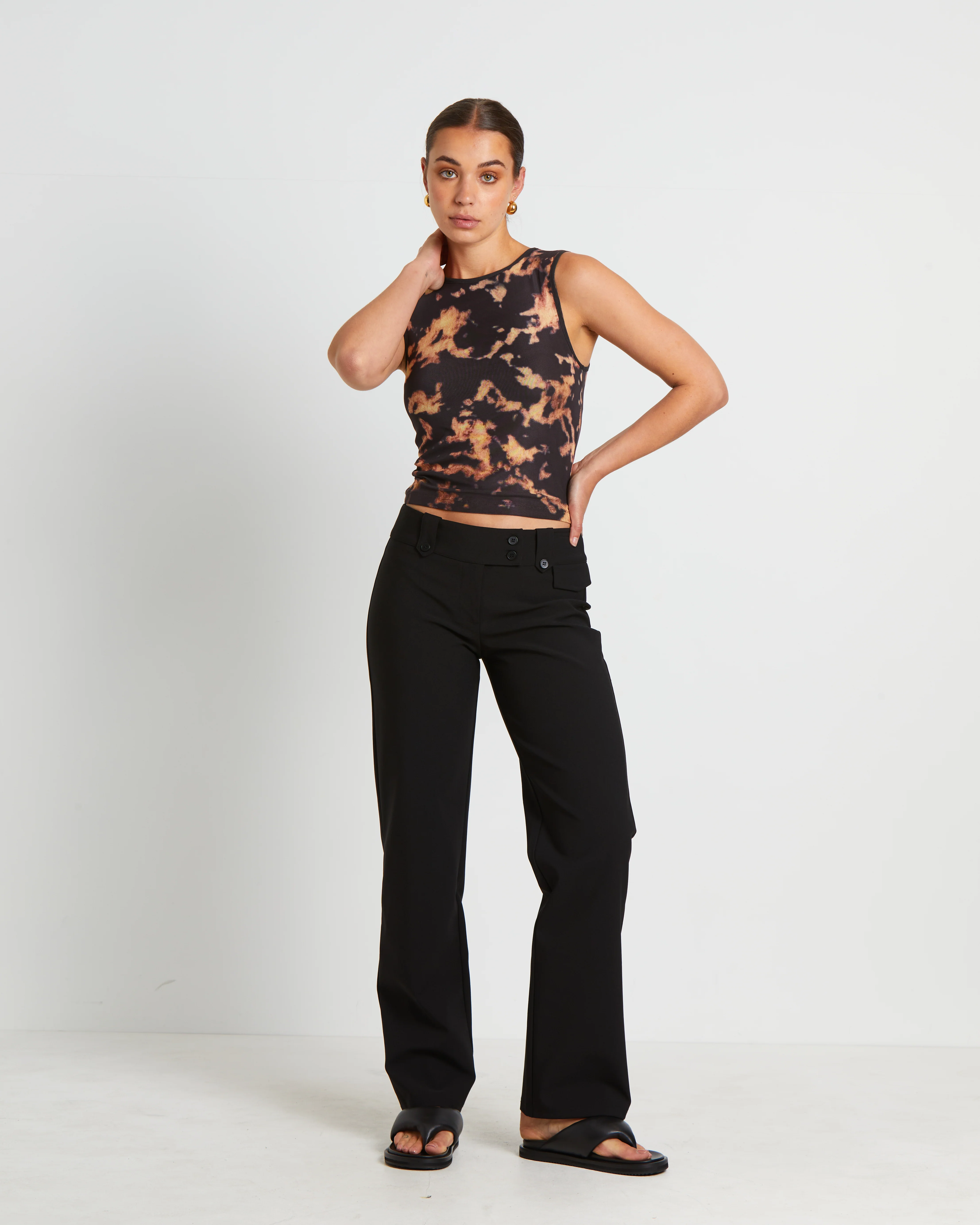 Dark Cloud Mesh Cut Off Tank Top in Brown - Image 3