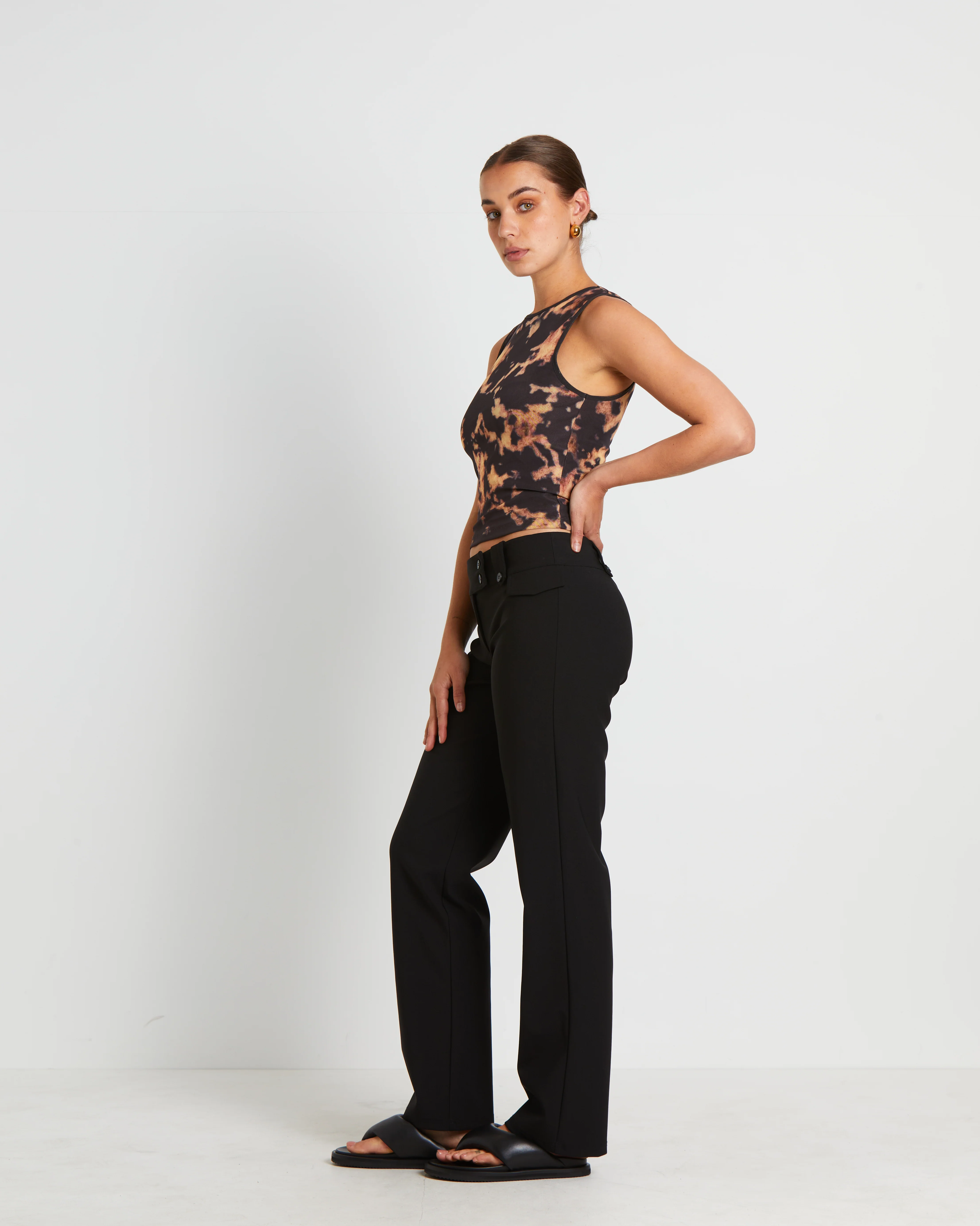Dark Cloud Mesh Cut Off Tank Top in Brown - Image 4
