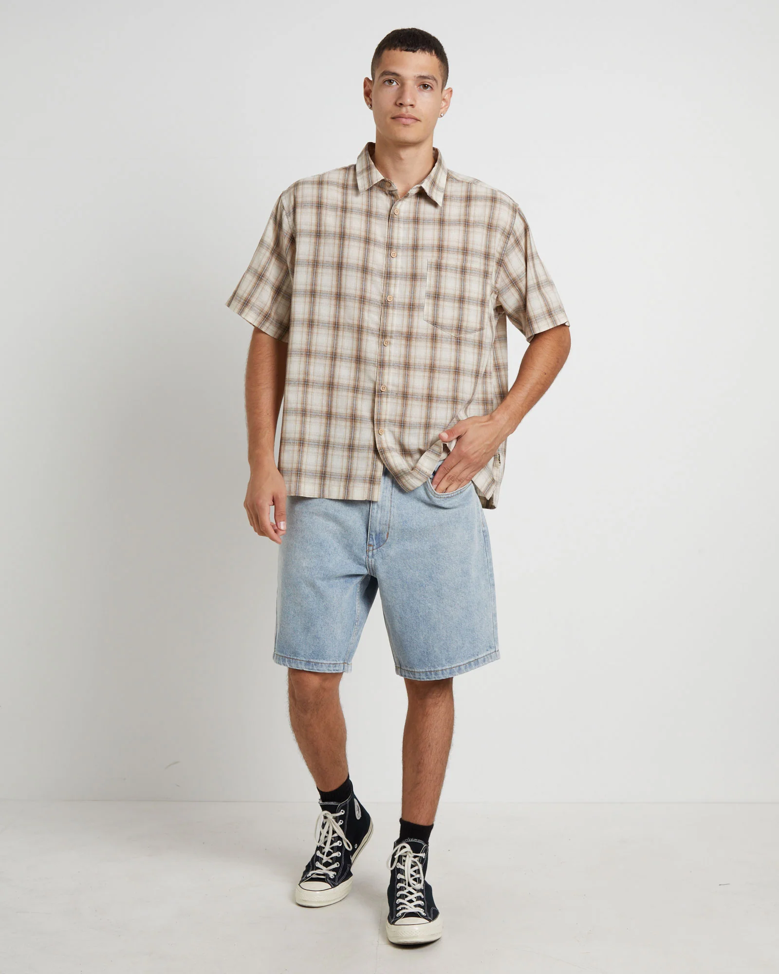 Dazed Check Short Sleeve Resort Shirt in Natural - Image 3