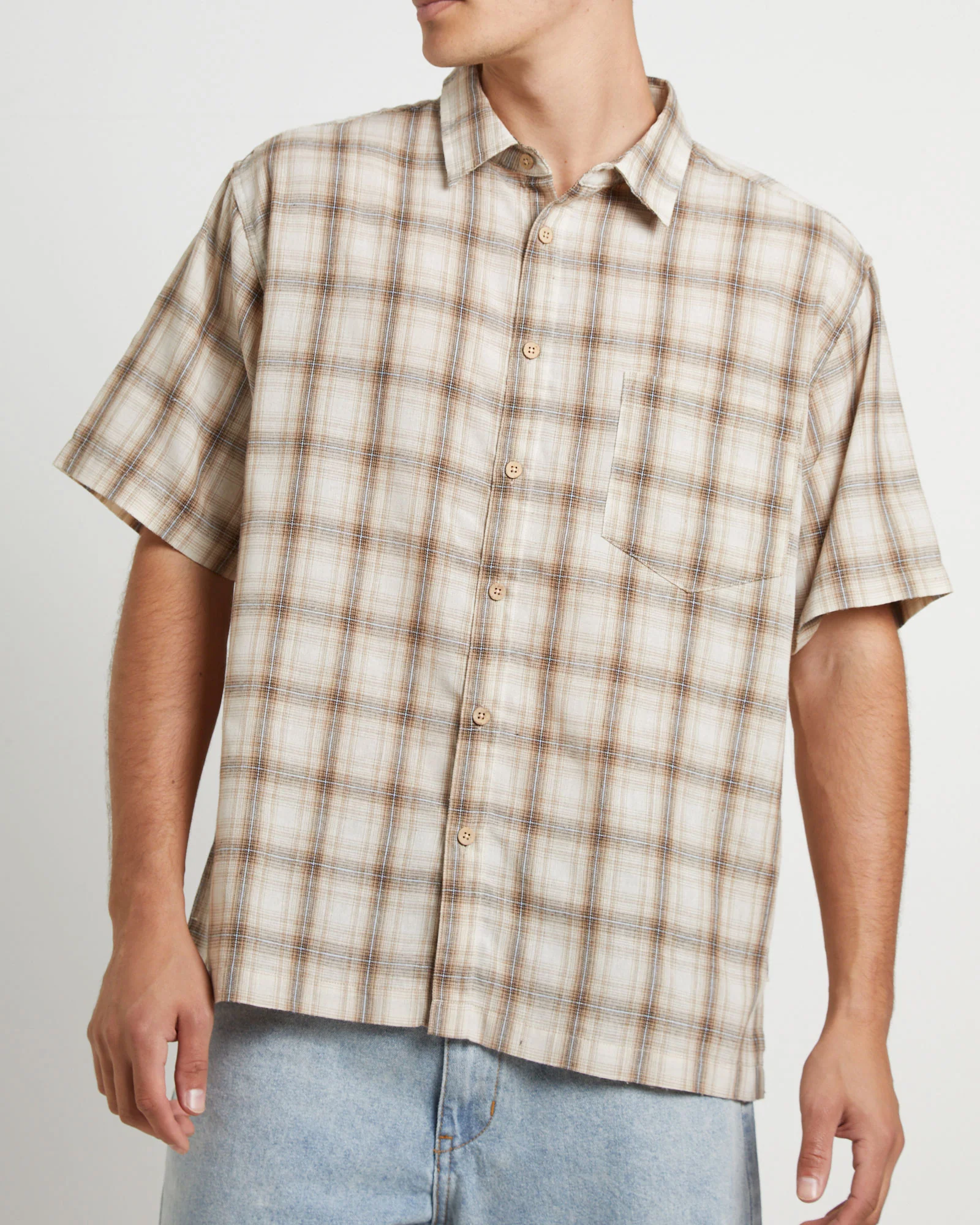 Dazed Check Short Sleeve Resort Shirt in Natural - Image 5