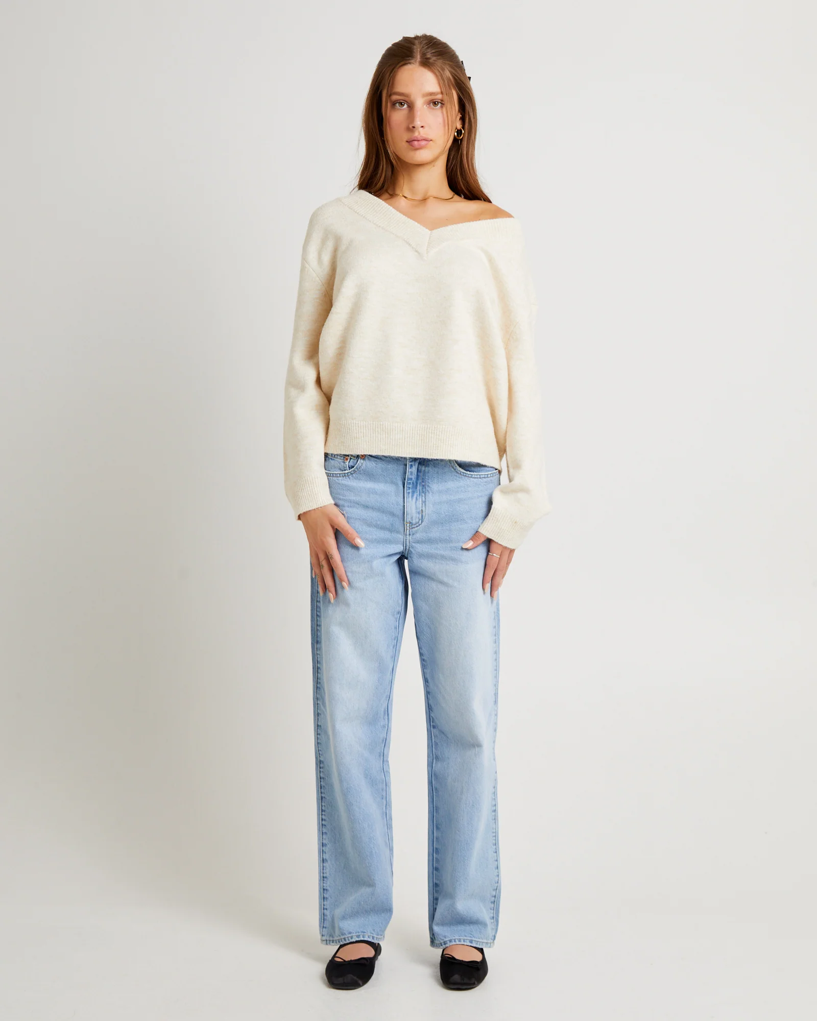 Deep V Neck Slouchy Jumper - Image 3