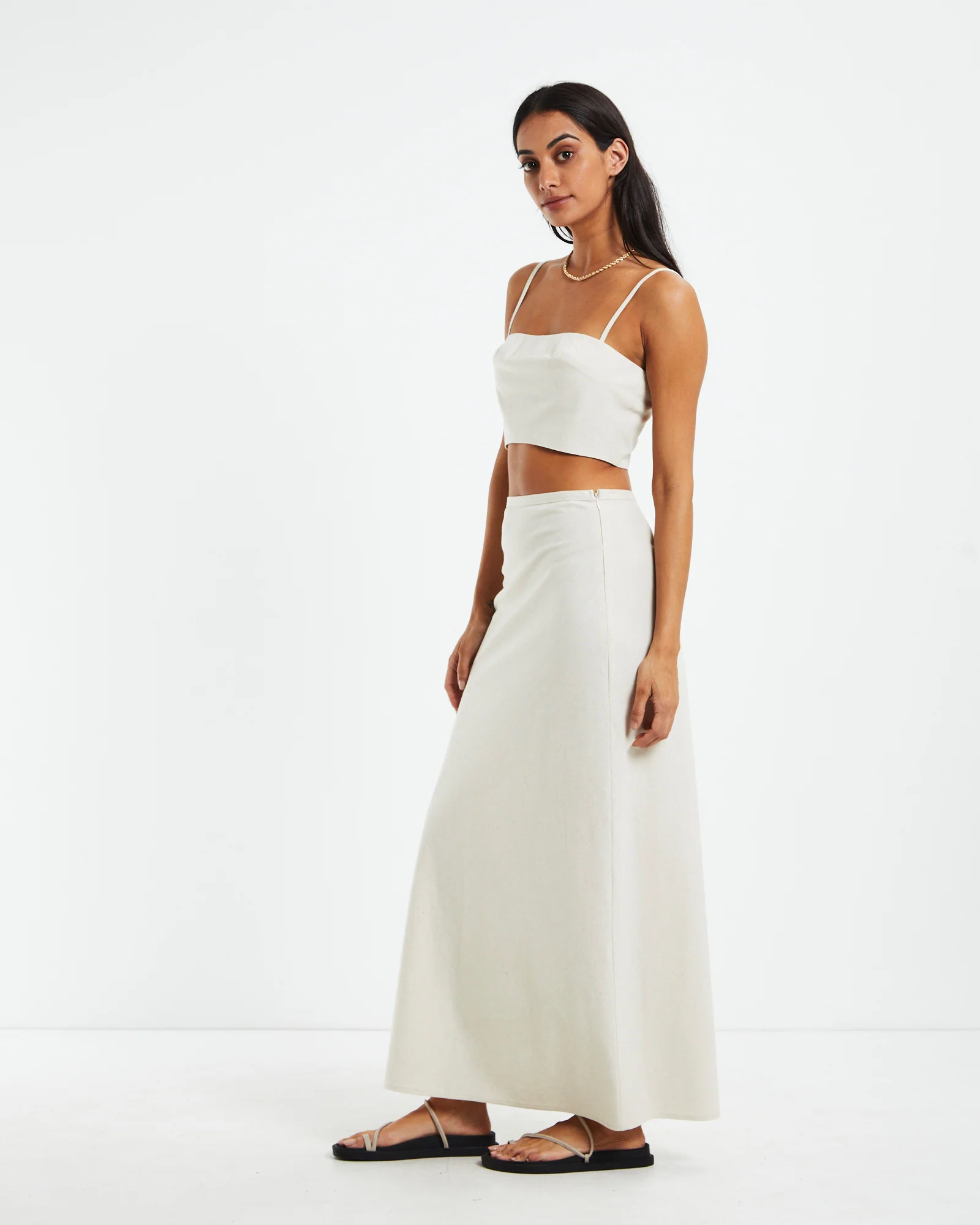 Delilah Linen Bandeau Top Oat Marle - Image 5