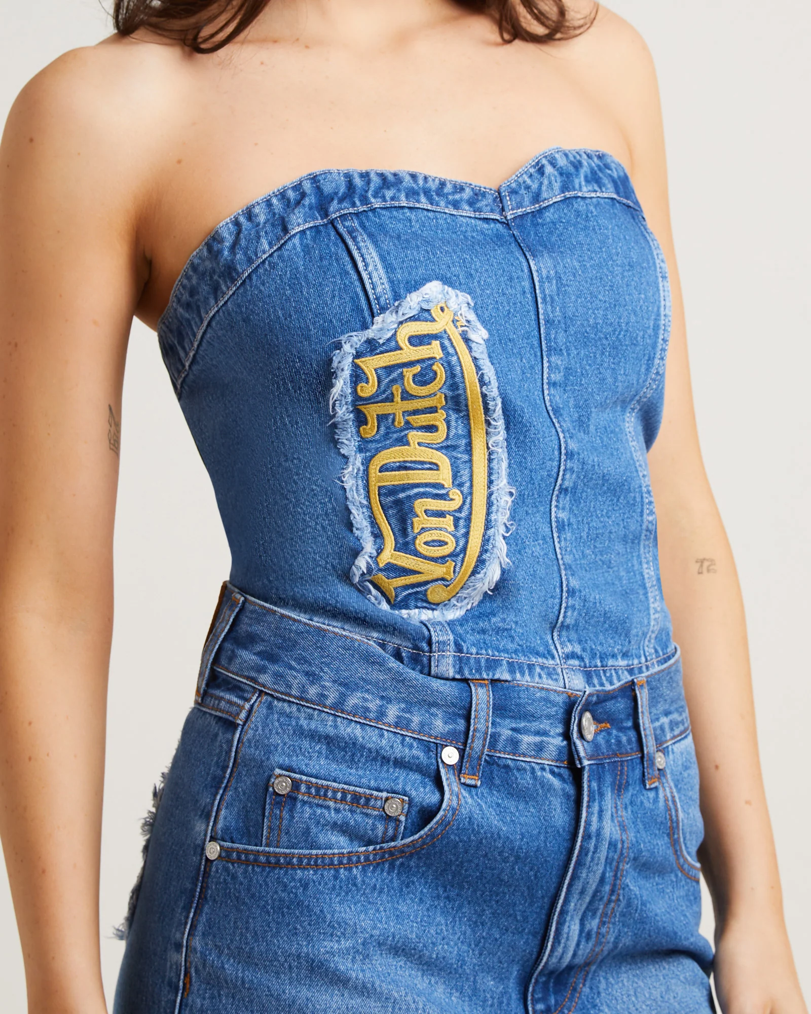 Denim Bustier Top in Blue - Image 5