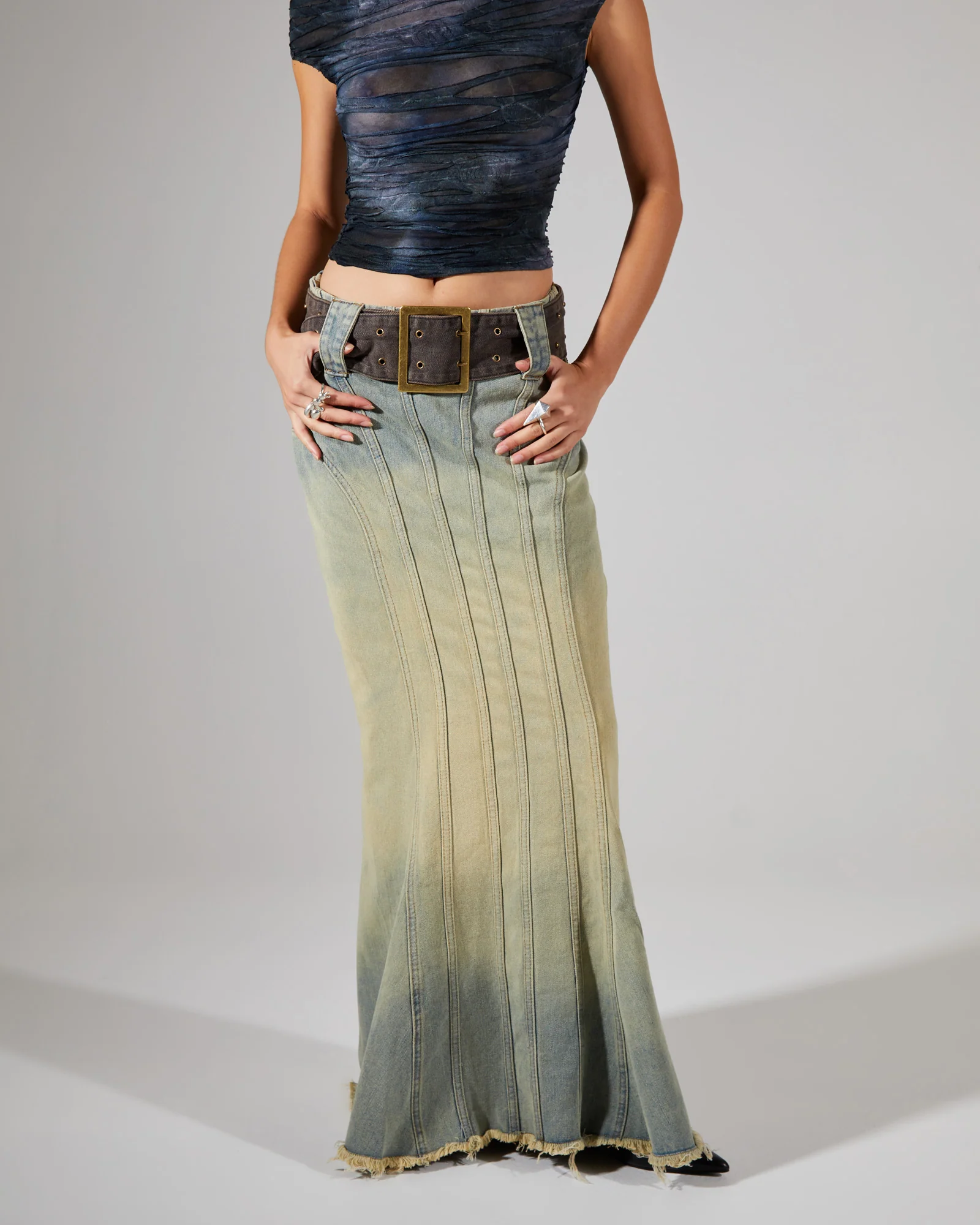 Denim Fishtail Maxi Skirt - Image 3
