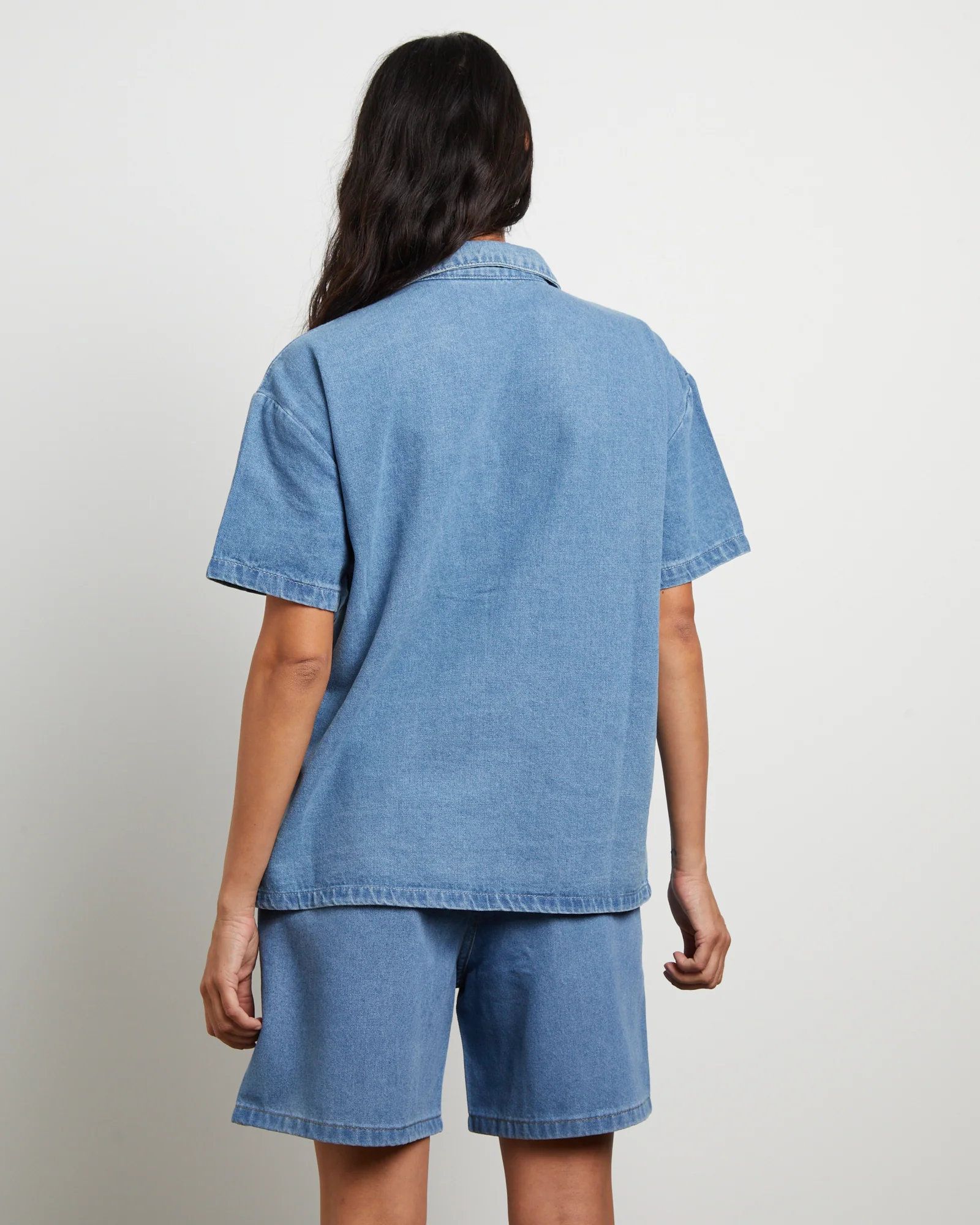 Denim Oversized Shirt in Mid Blue - Image 2