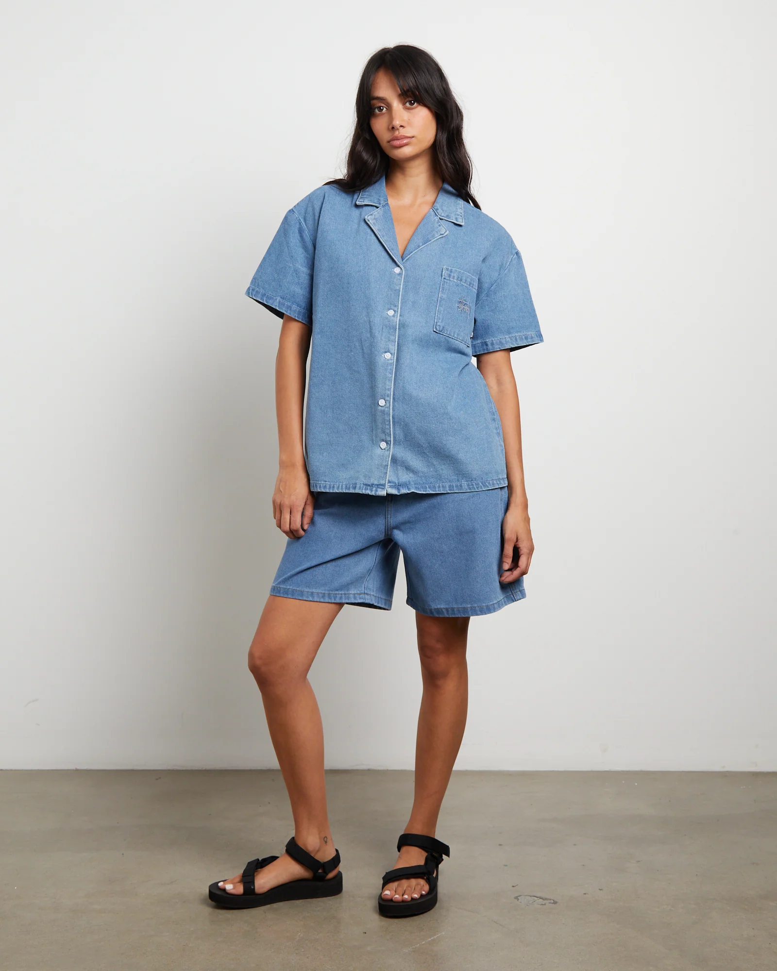 Denim Oversized Shirt in Mid Blue - Image 3