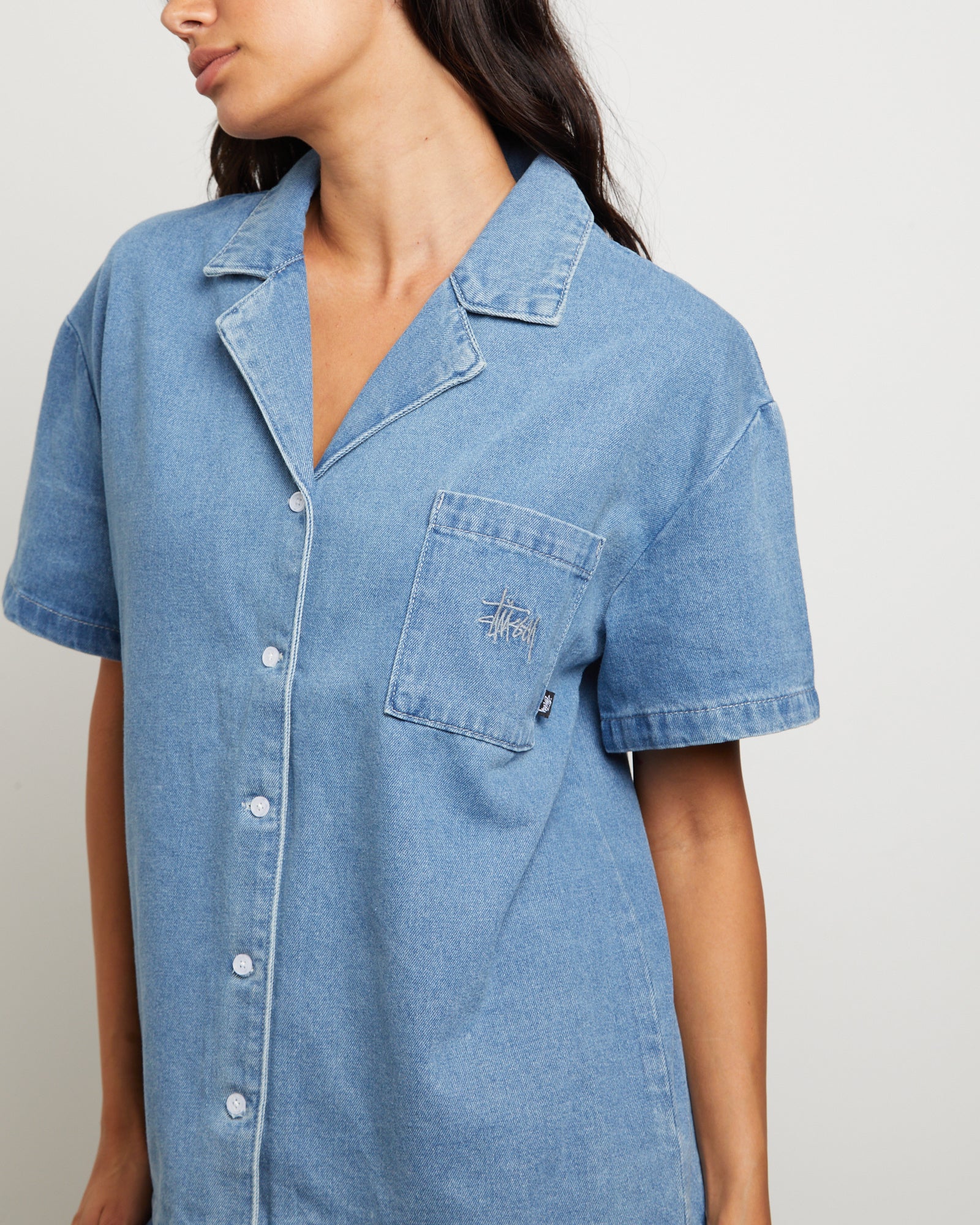 Denim Oversized Shirt in Mid Blue - Image 5
