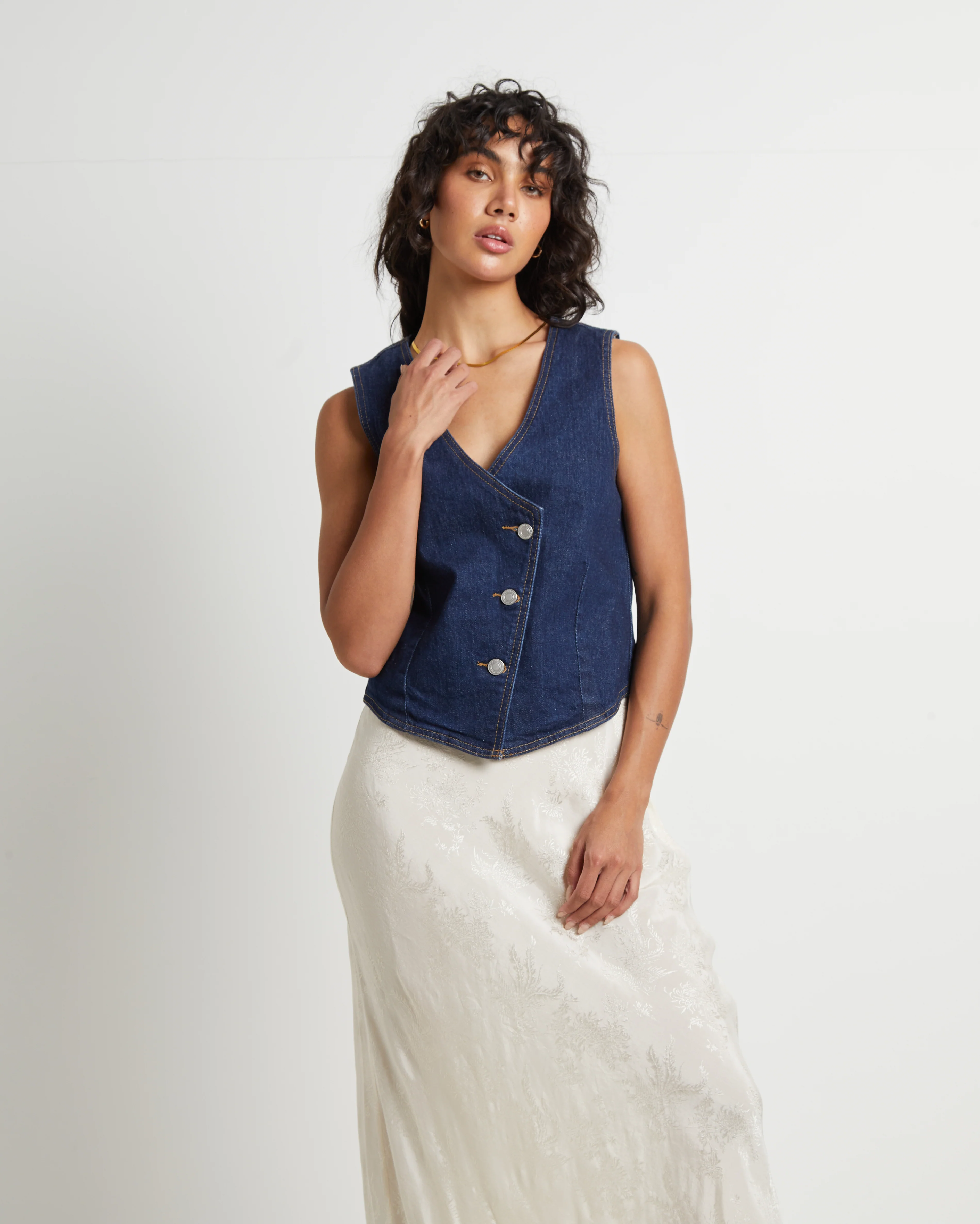 Denim Vest in Rinse Denim Blue - Image 5