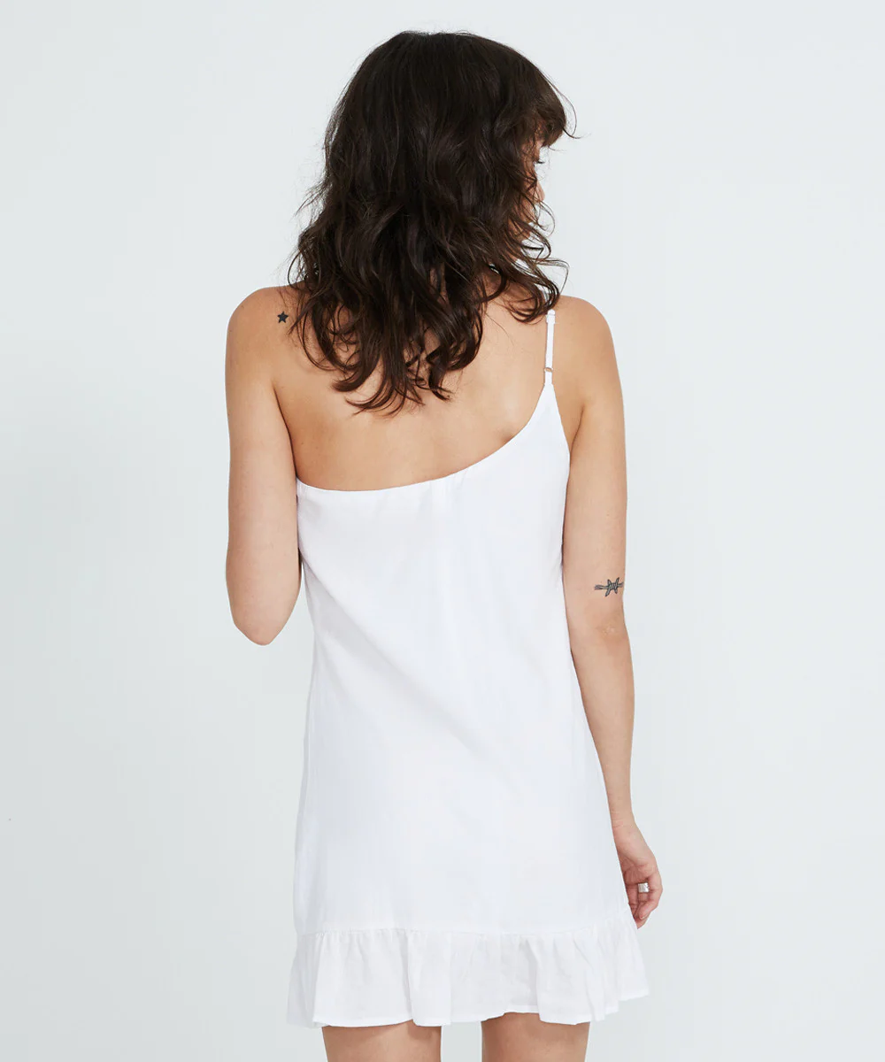 Devon Assymetric Frill Dress White - Image 2