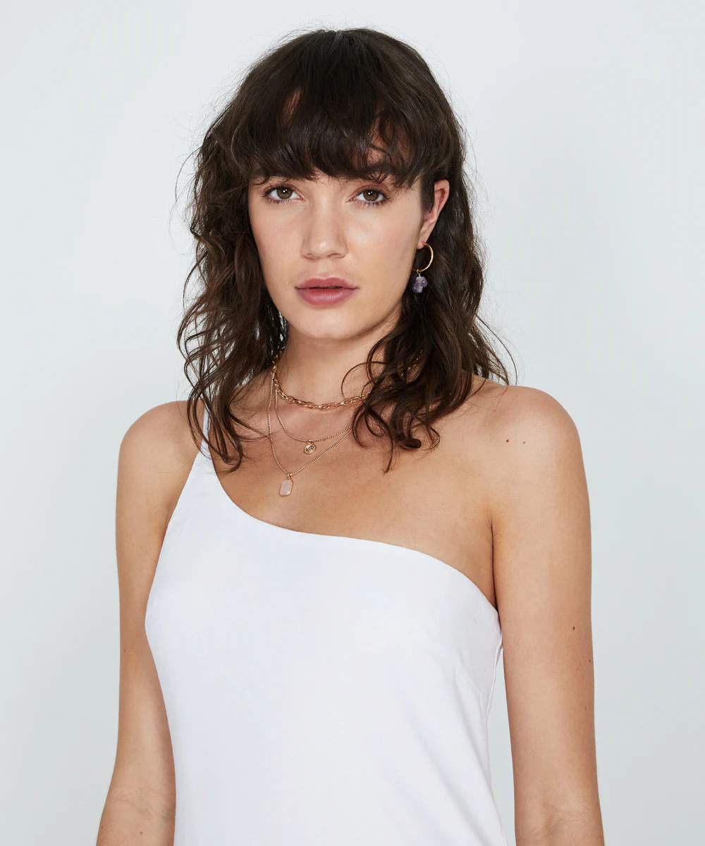 Devon Assymetric Frill Dress White - Image 5