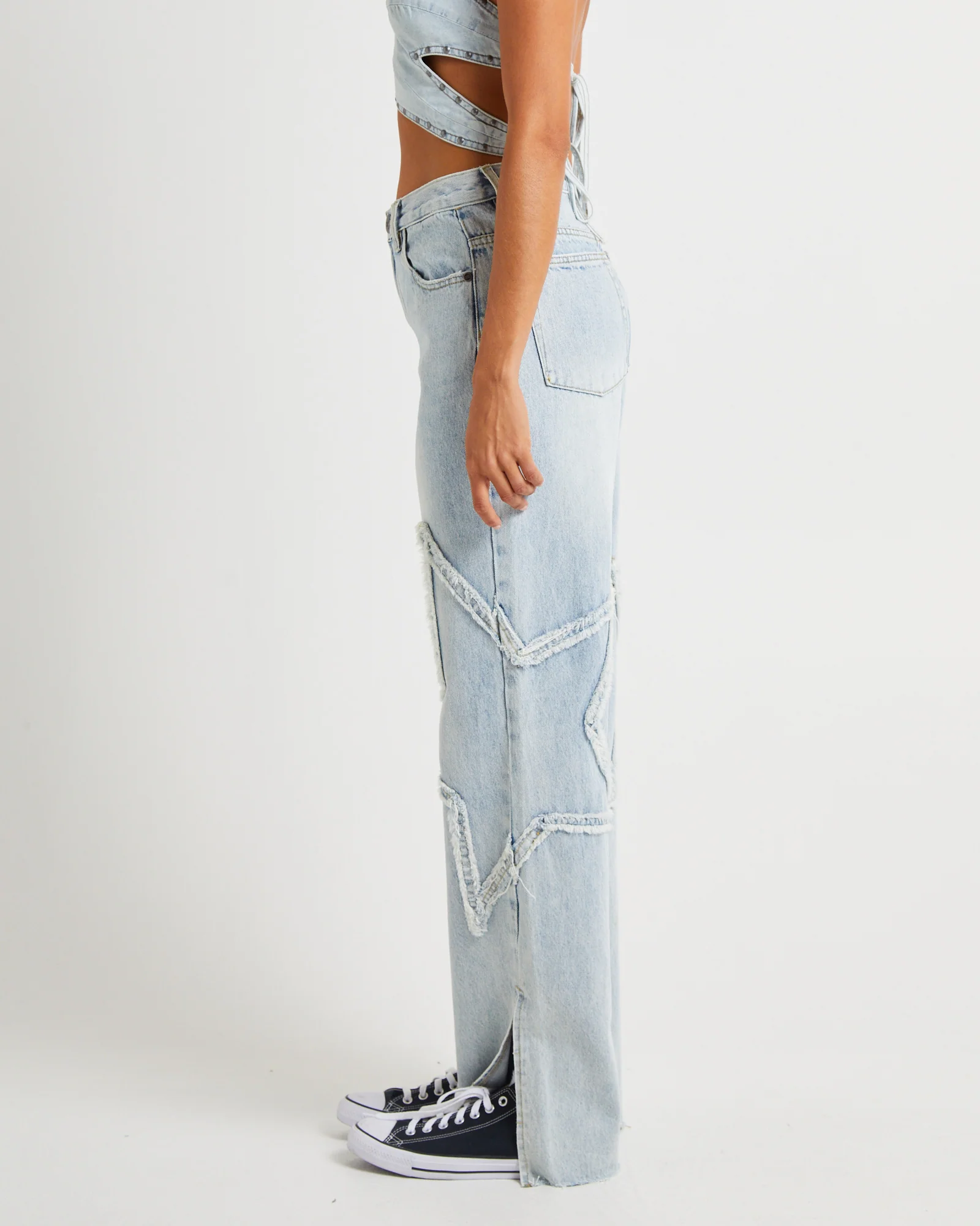 Diamonde Star Straight Leg Mid Waist Denim Billie Jeans - Image 4