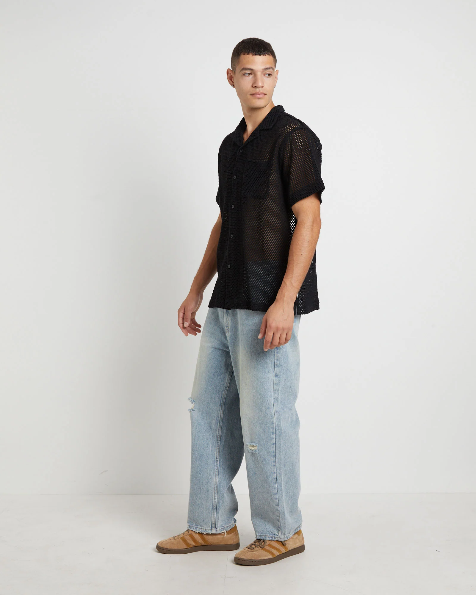 Diego Mesh Short Sleeve Shirt in Black - Image 4