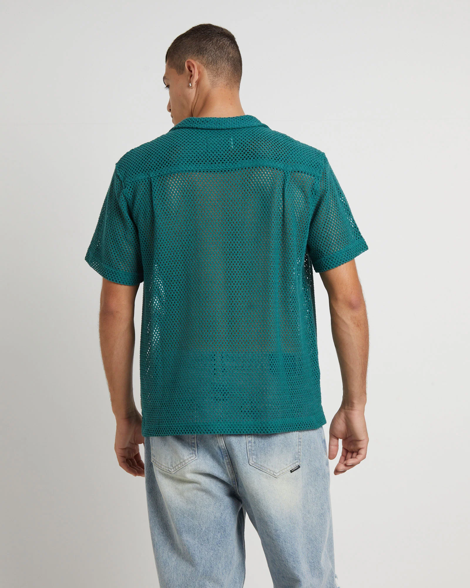 Diego Mesh Short Sleeve Shirt in Jade Green - Image 2