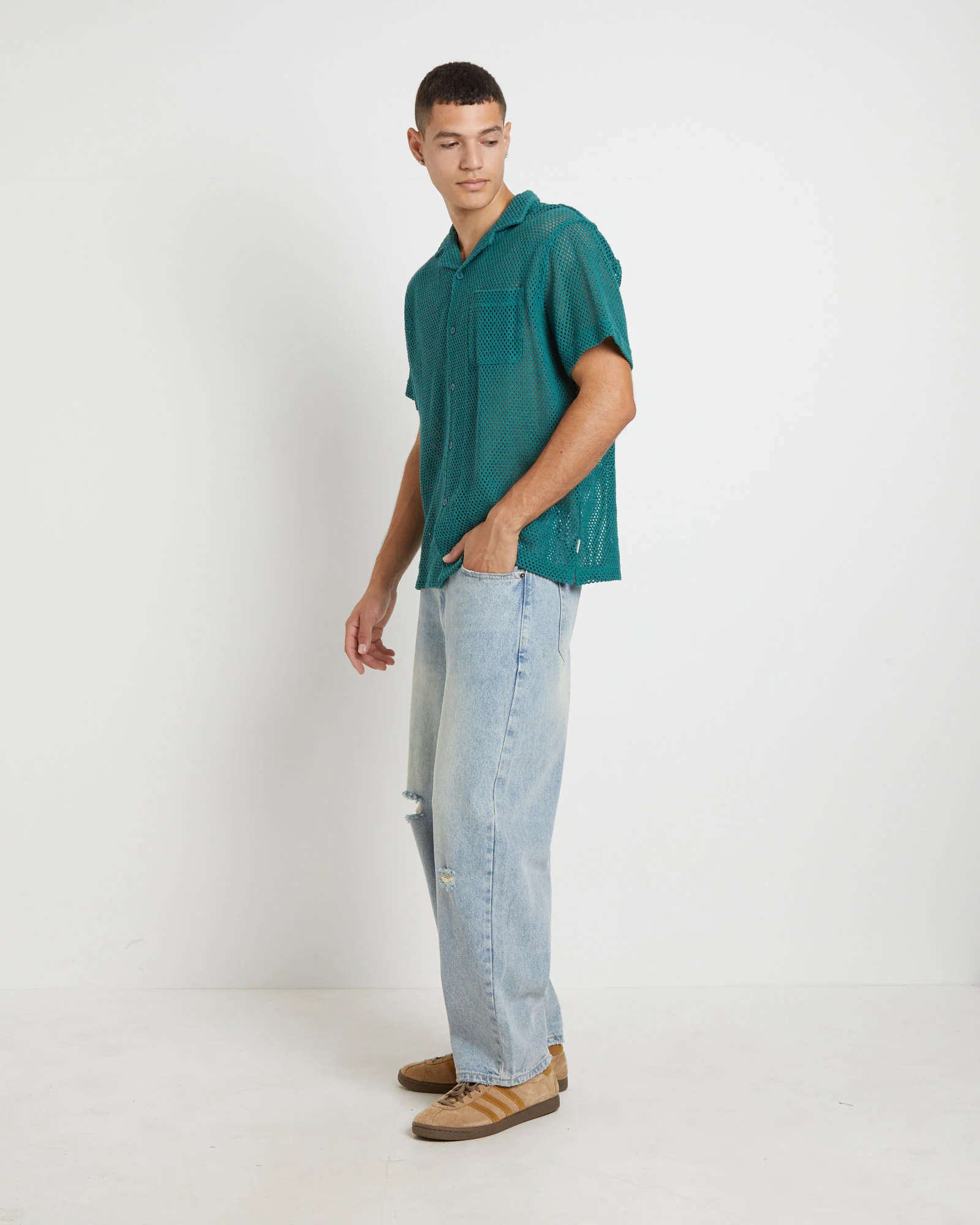 Diego Mesh Short Sleeve Shirt in Jade Green - Image 4