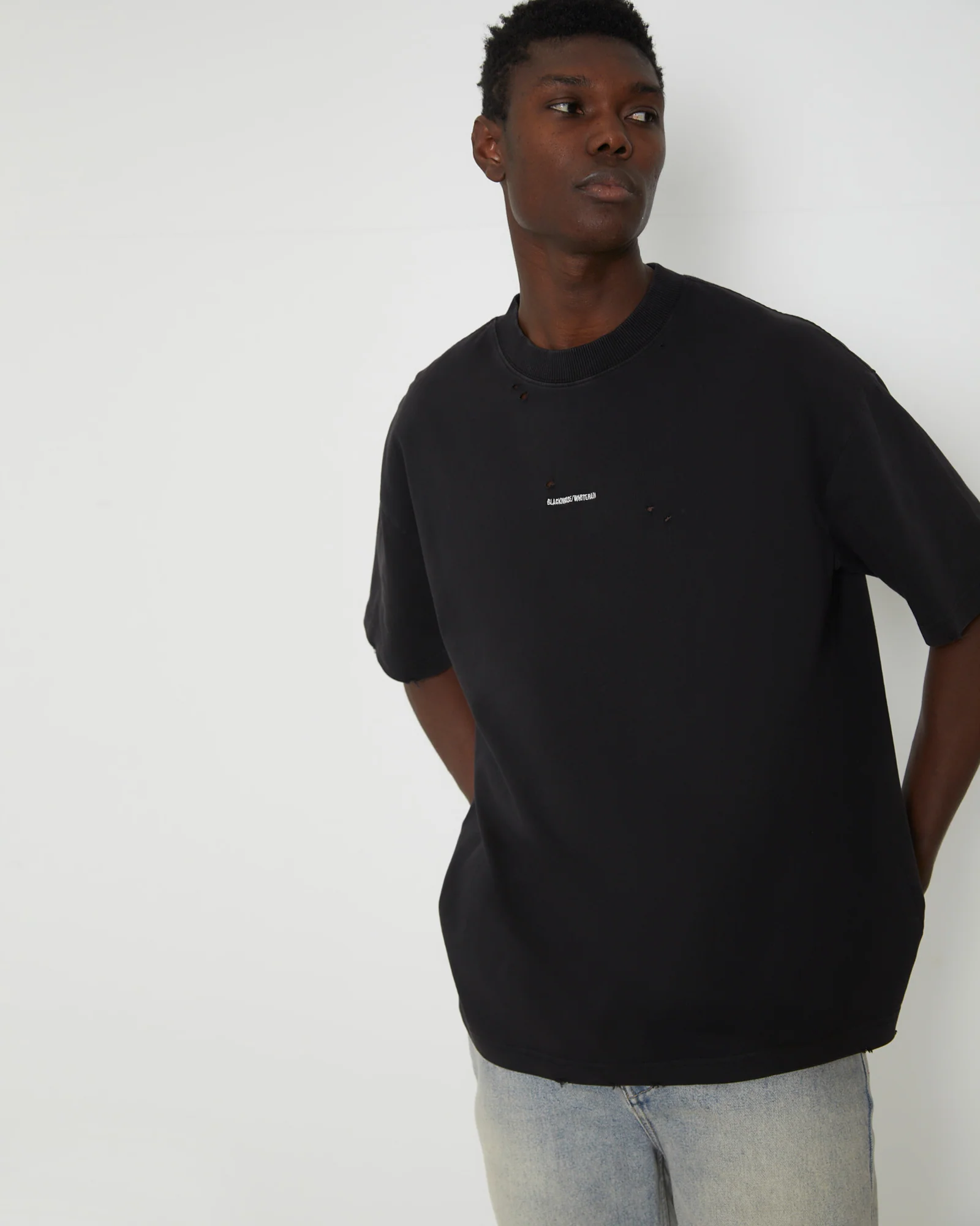 Distressed Logo Short Sleeve T-Shirt in Black - Image 6