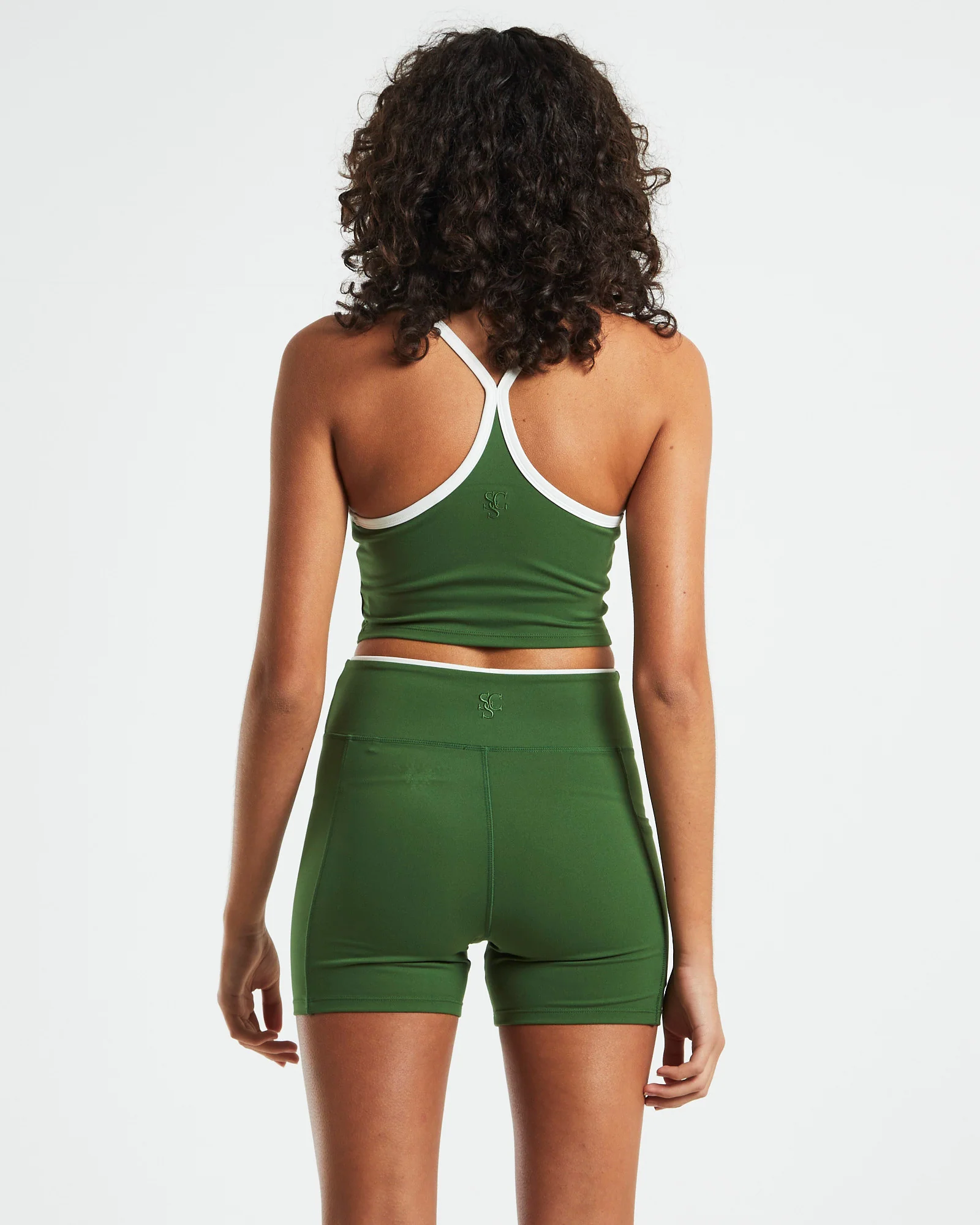 Double Layered Cropped Tank Top Green/Cream - Image 2