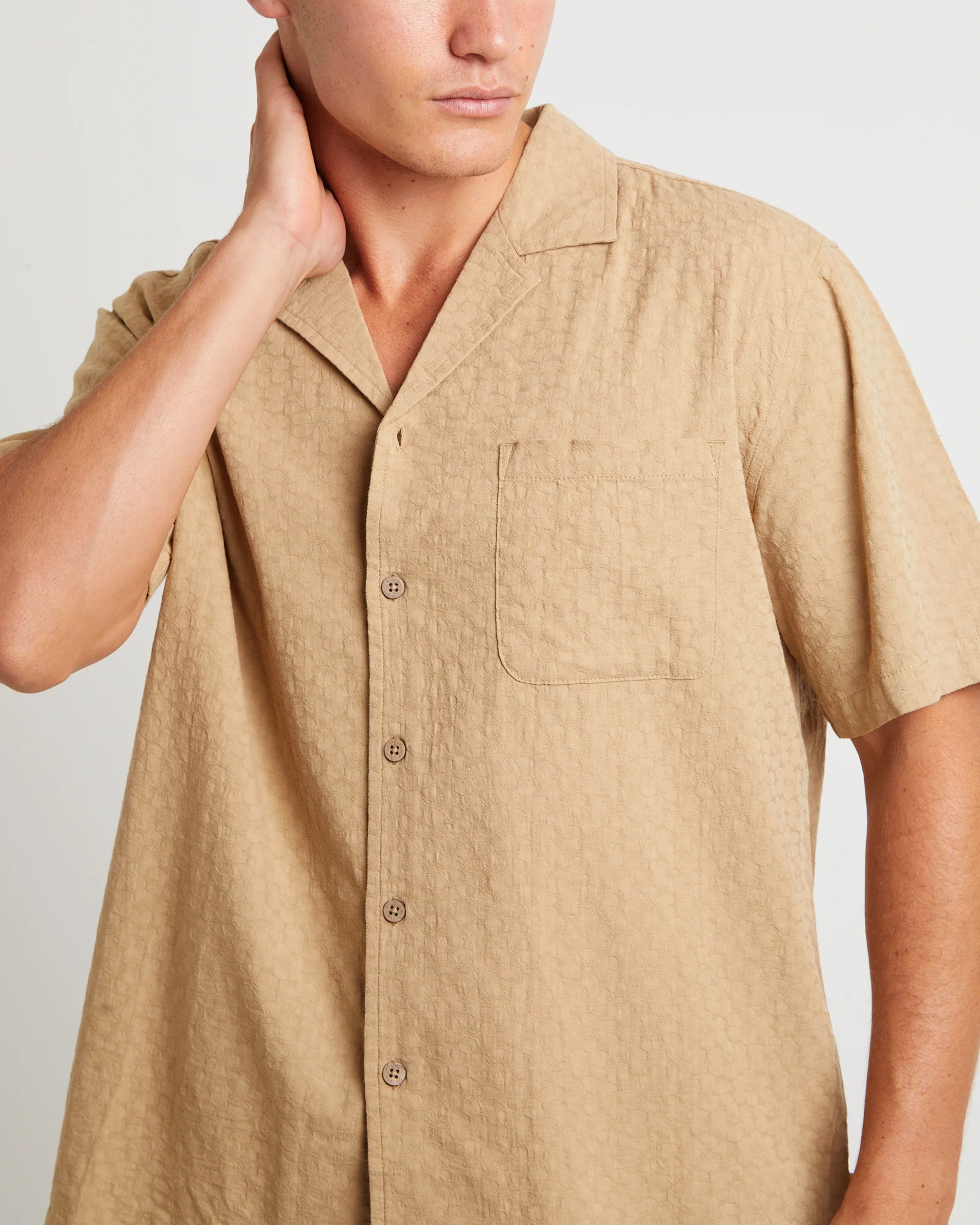 Double Wish Short Sleeve Resort Shirt in Tan - Image 5
