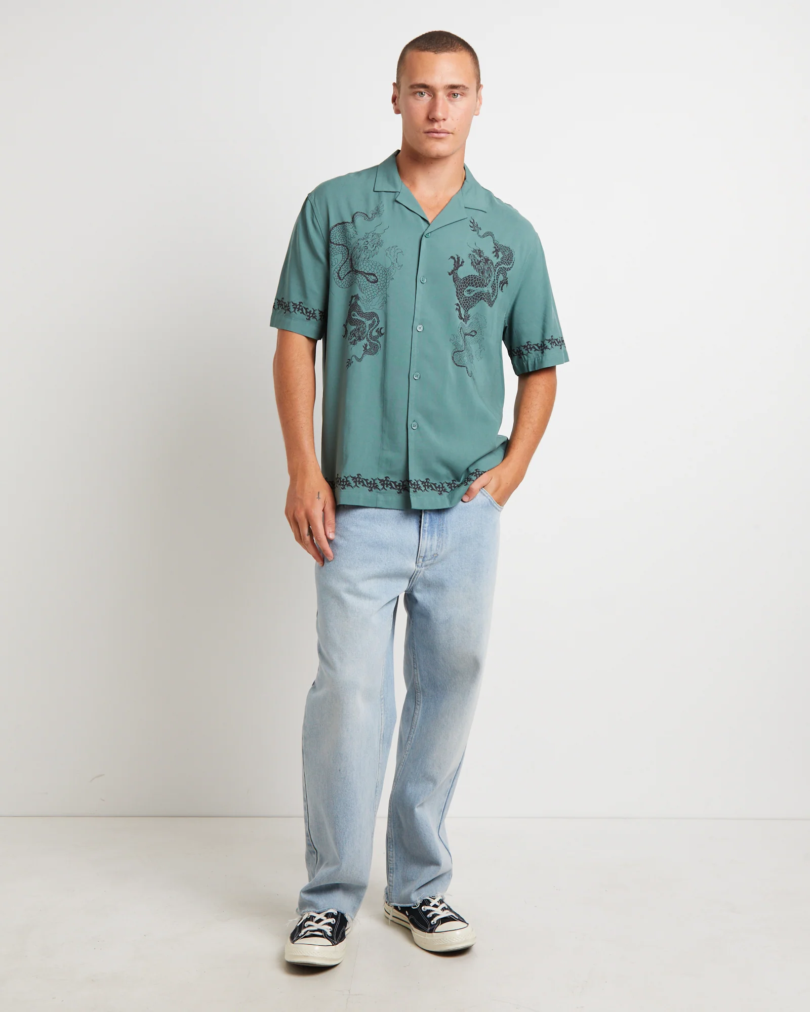 Draco Short Sleeve Resort Shirt in Teal - Image 3