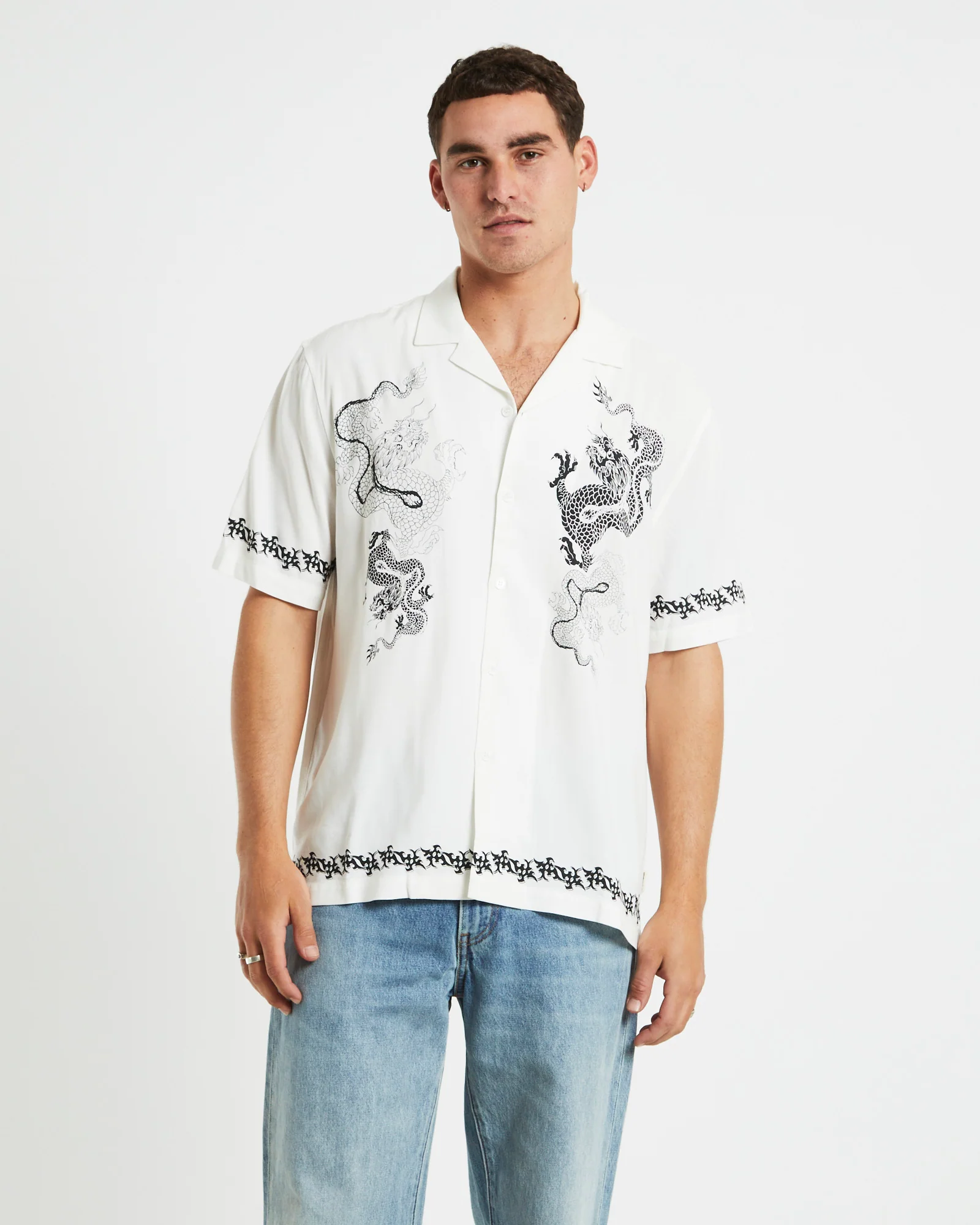 Draco Short Sleeve Resort Shirt in White - Image 3
