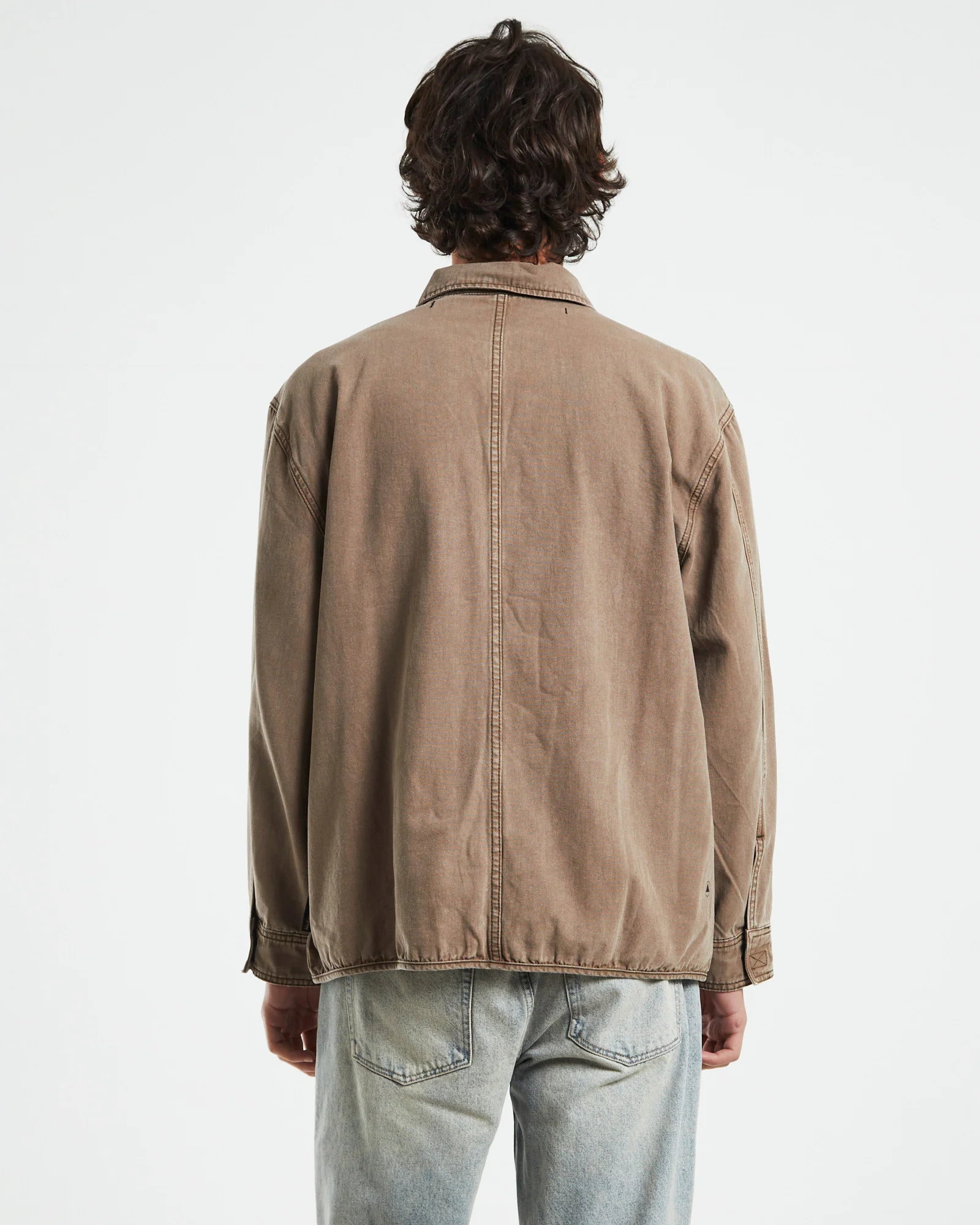 Drill Shacket in Taupe Brown - Image 2