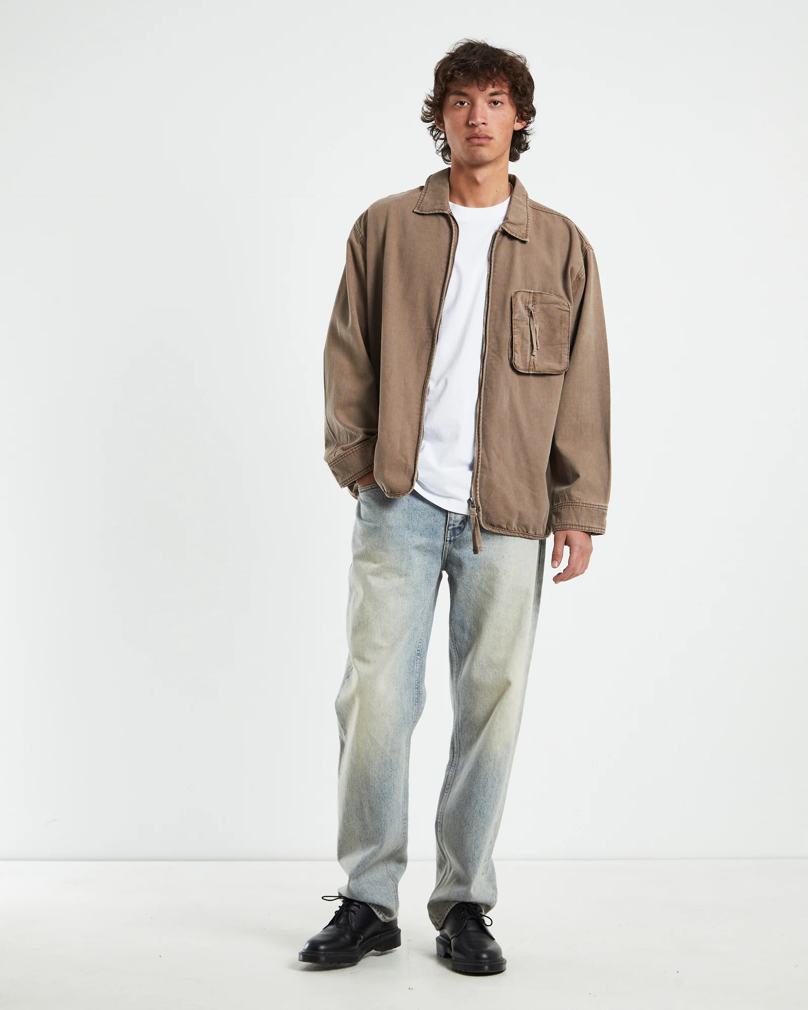 Drill Shacket in Taupe Brown - Image 3