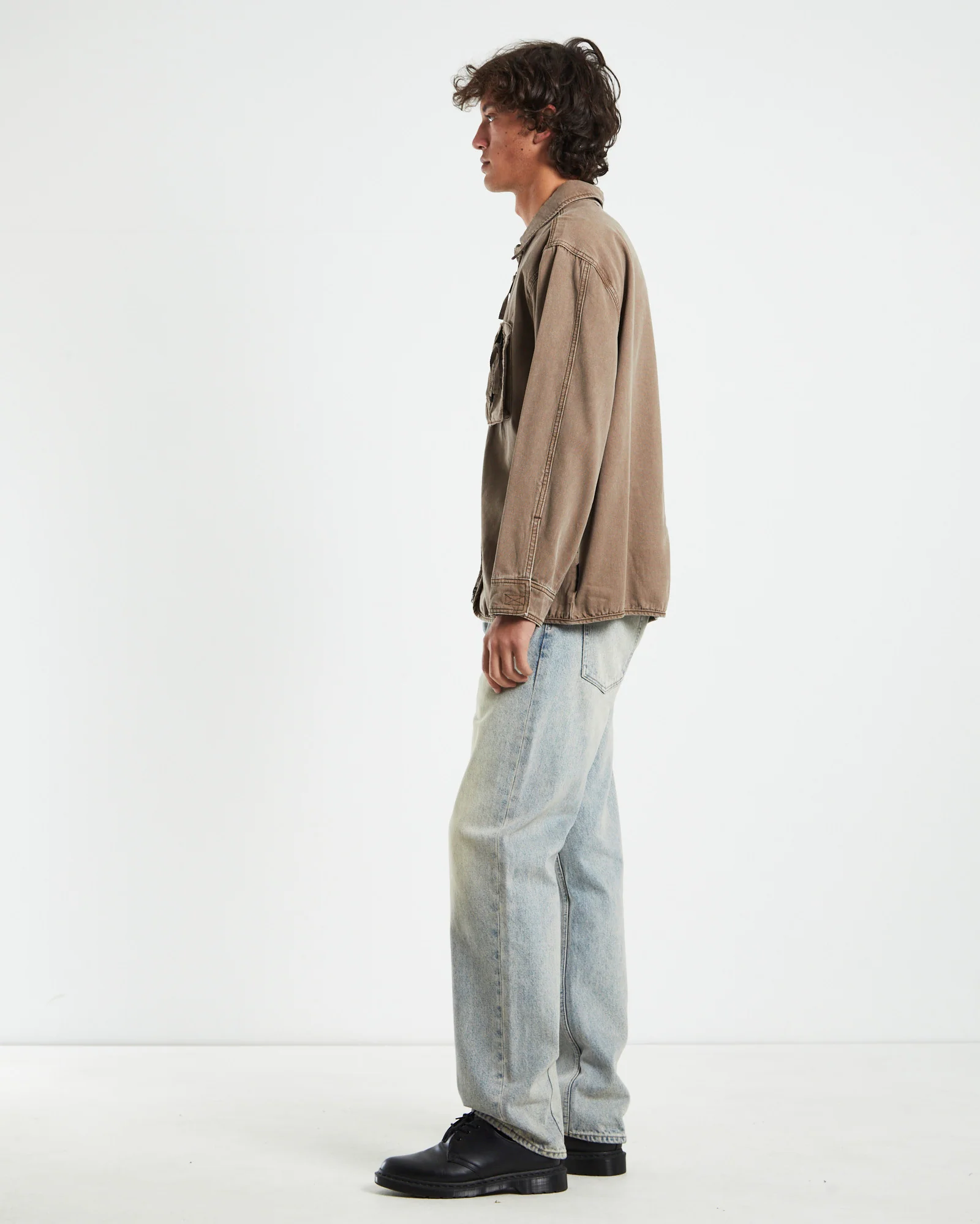 Drill Shacket in Taupe Brown - Image 4