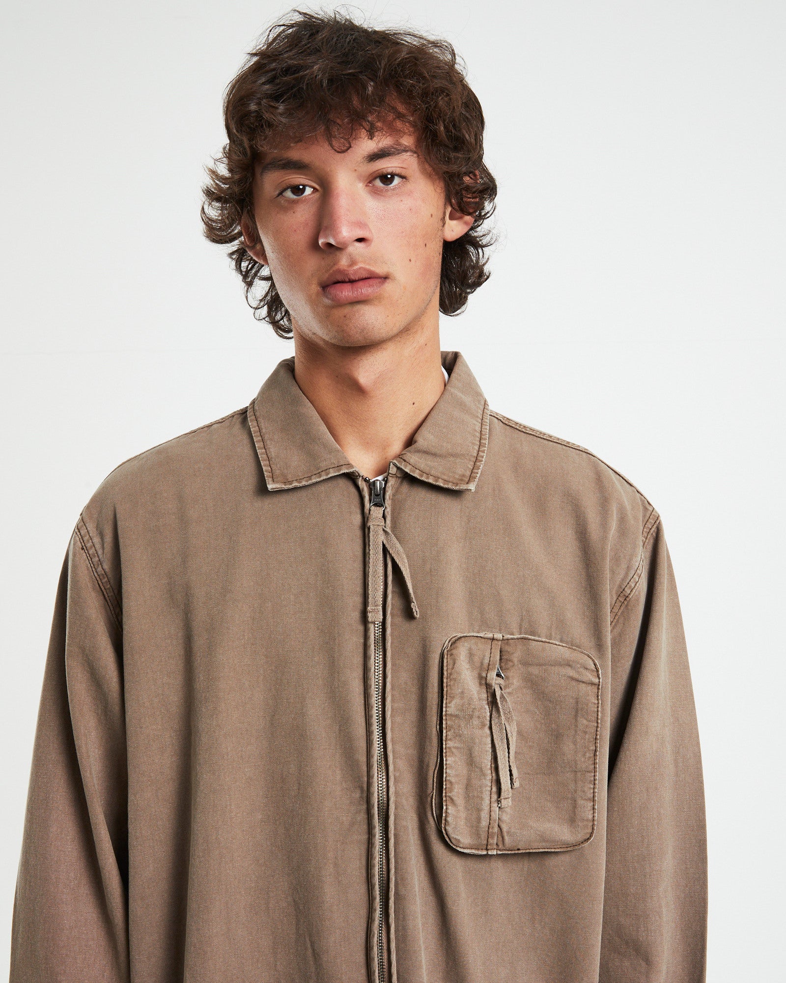 Drill Shacket in Taupe Brown - Image 5