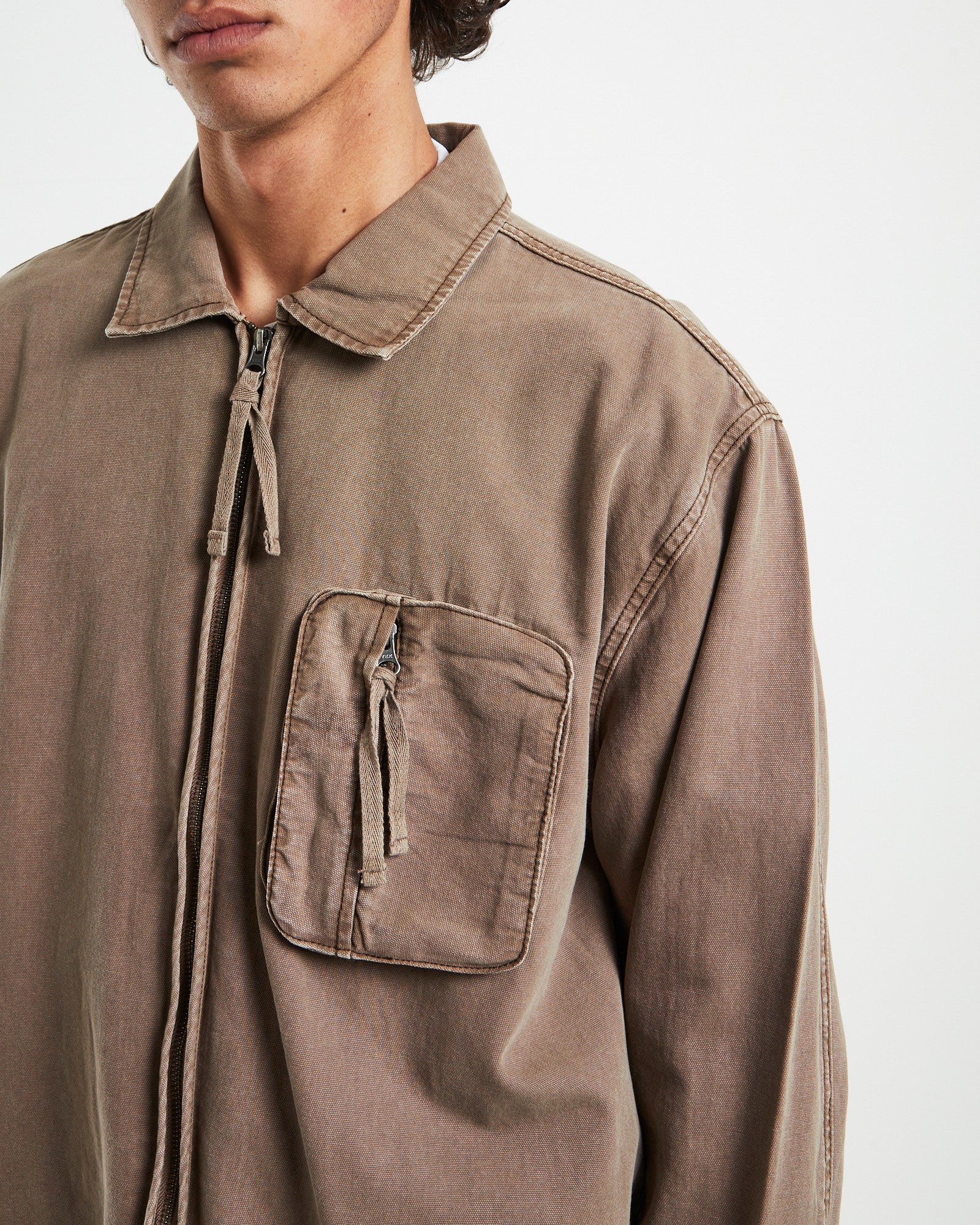 Drill Shacket in Taupe Brown - Image 6