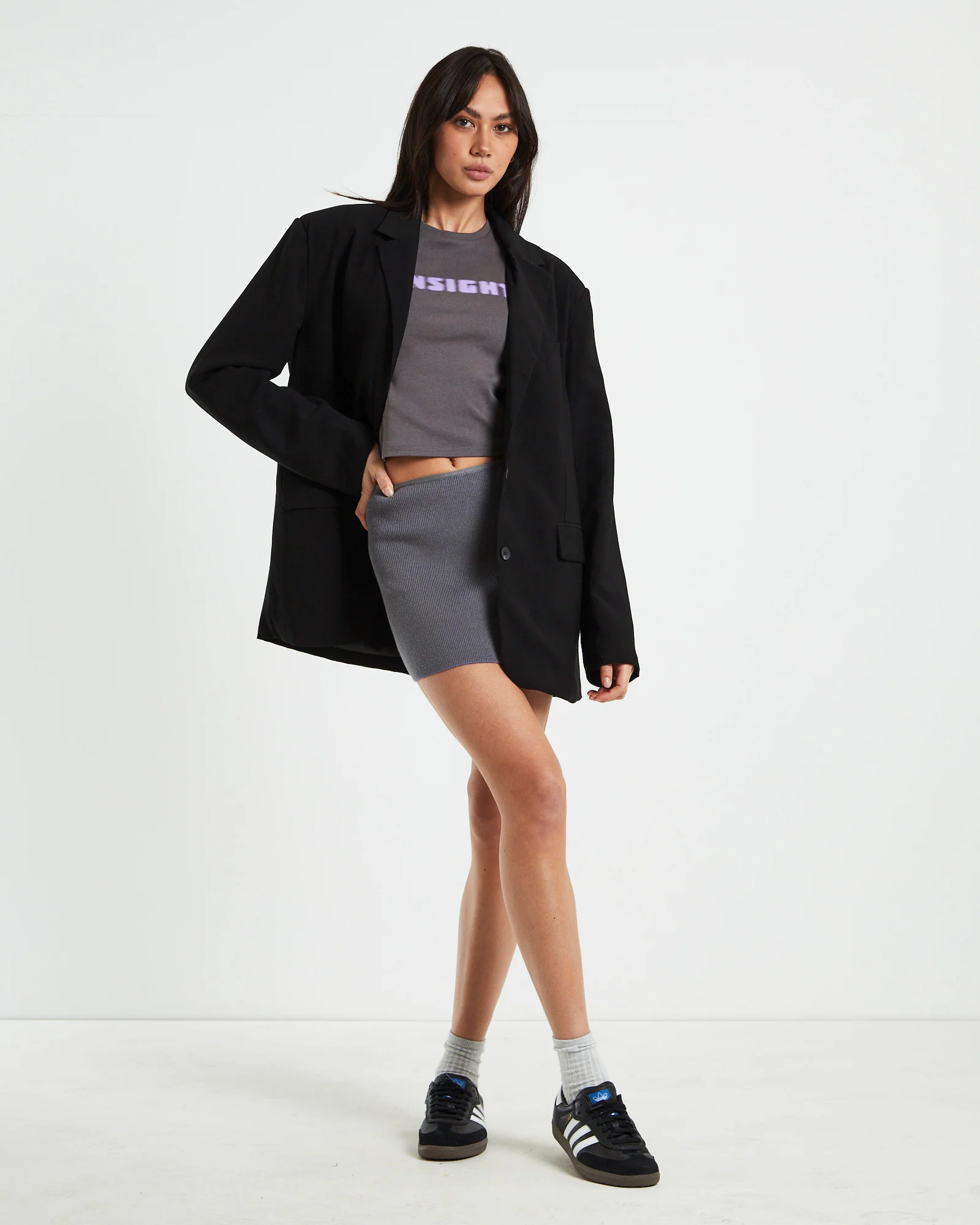 Echo Rib Mini Skirt in Charcoal - Image 3