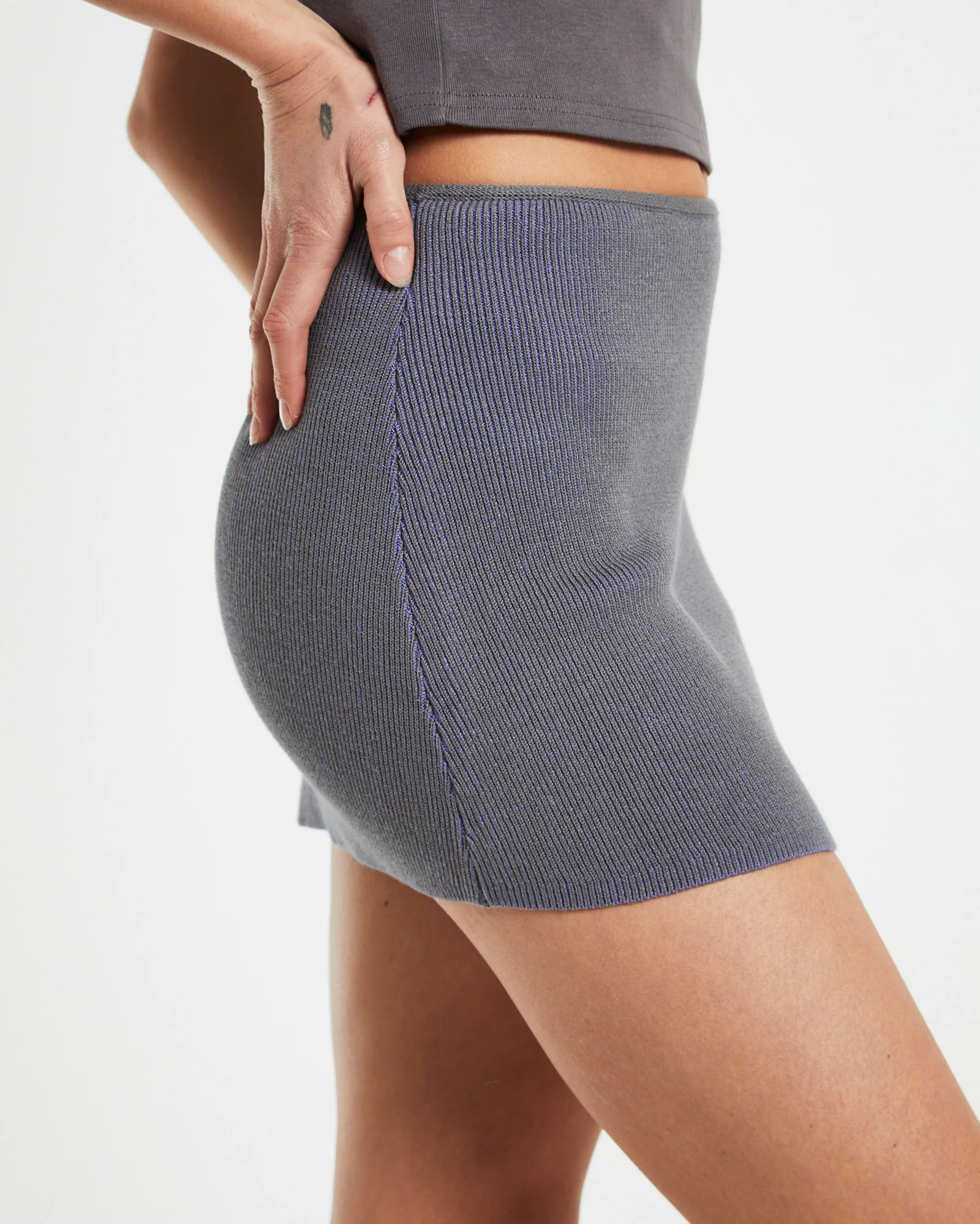 Echo Rib Mini Skirt in Charcoal - Image 5