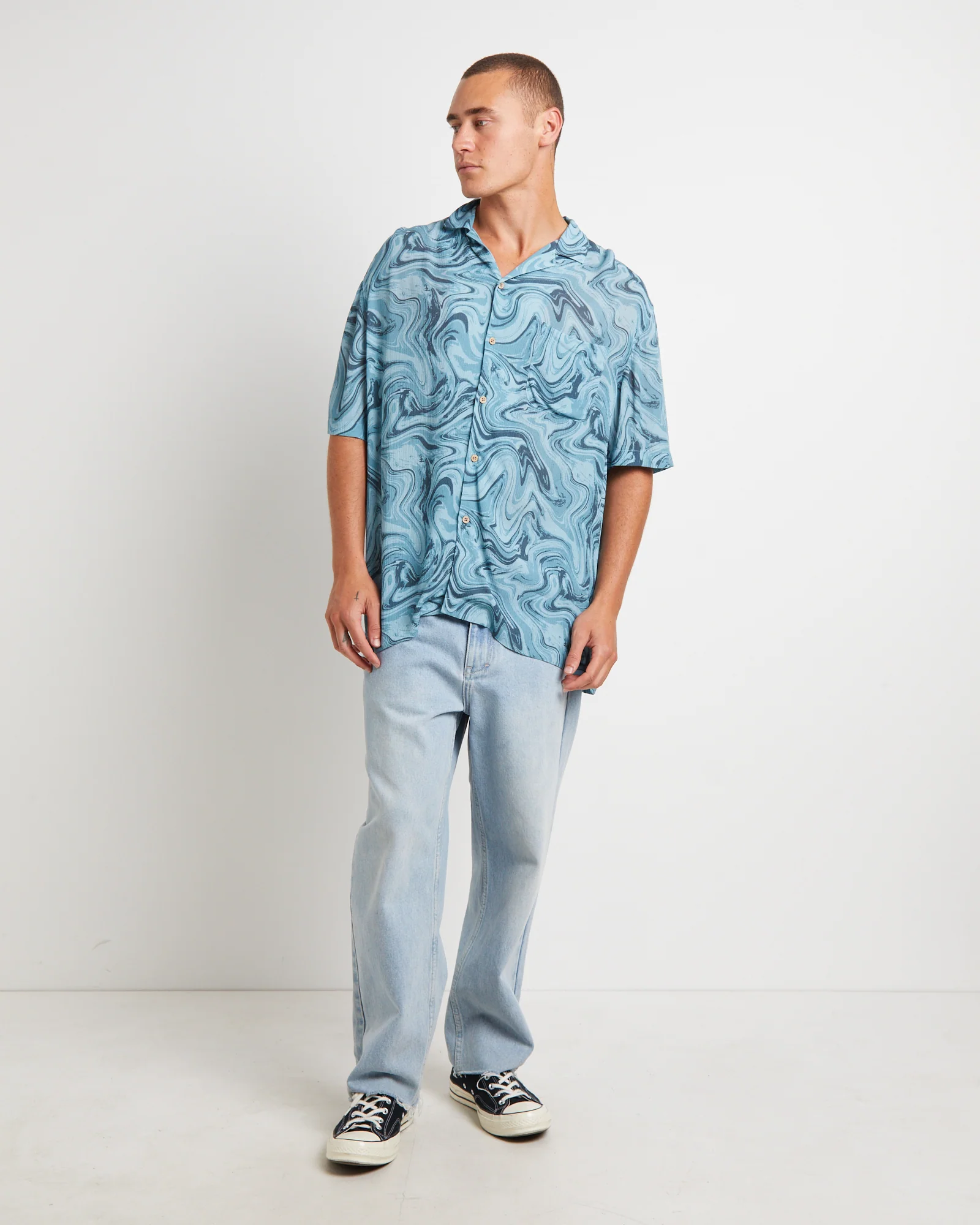 Efforts Short Sleeve Resort Shirt in Blue - Image 3