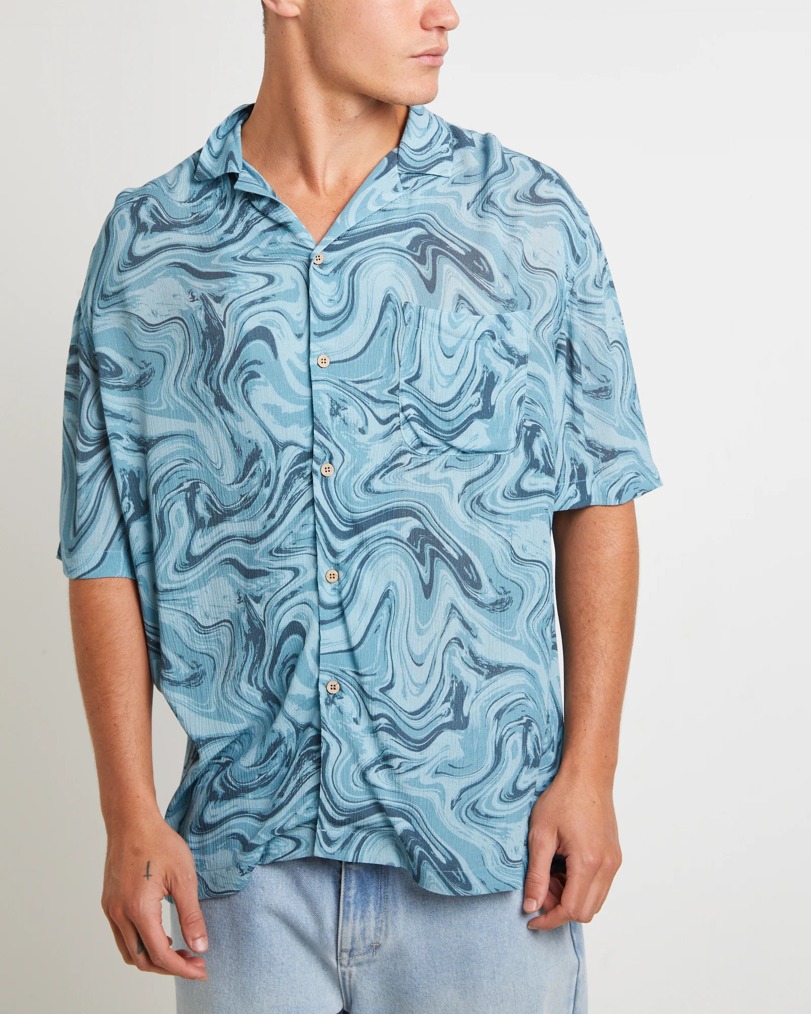 Efforts Short Sleeve Resort Shirt in Blue - Image 5