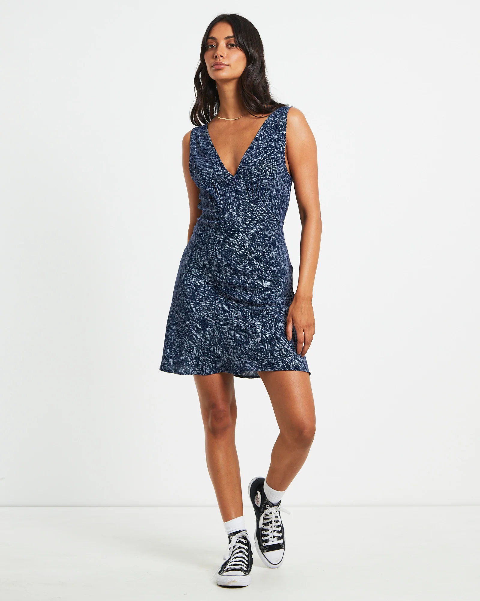 Eliza Spot Mini Dress in Navy - Image 3