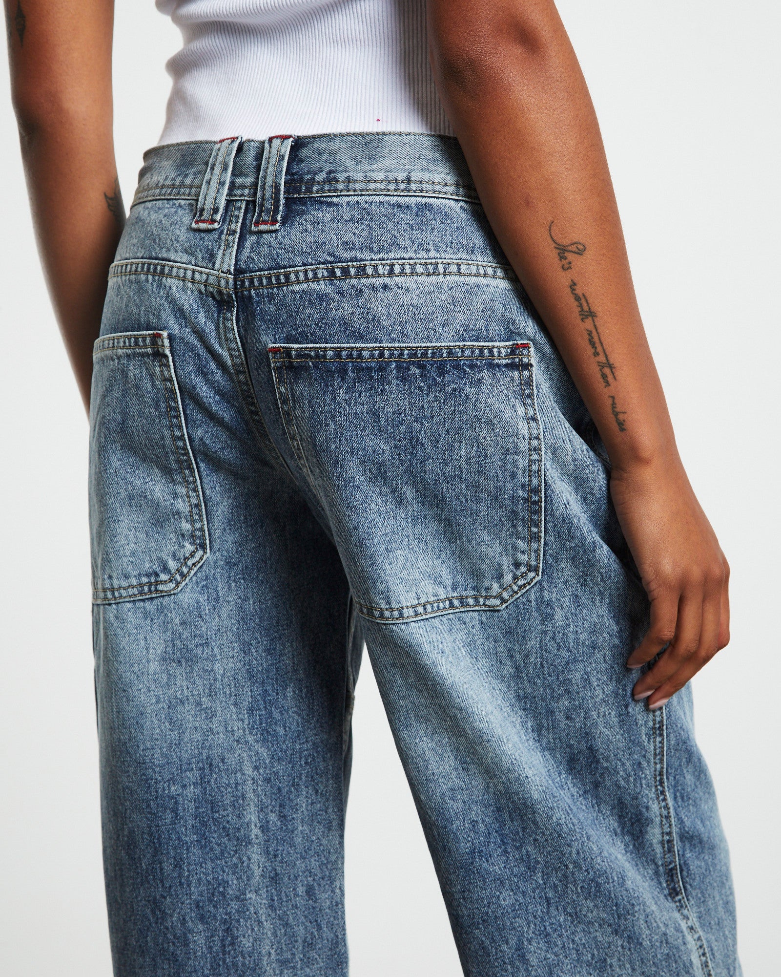 Emison Low Rise Paneled Straight Leg Jeans Faded Stone Wash Blue - Image 6