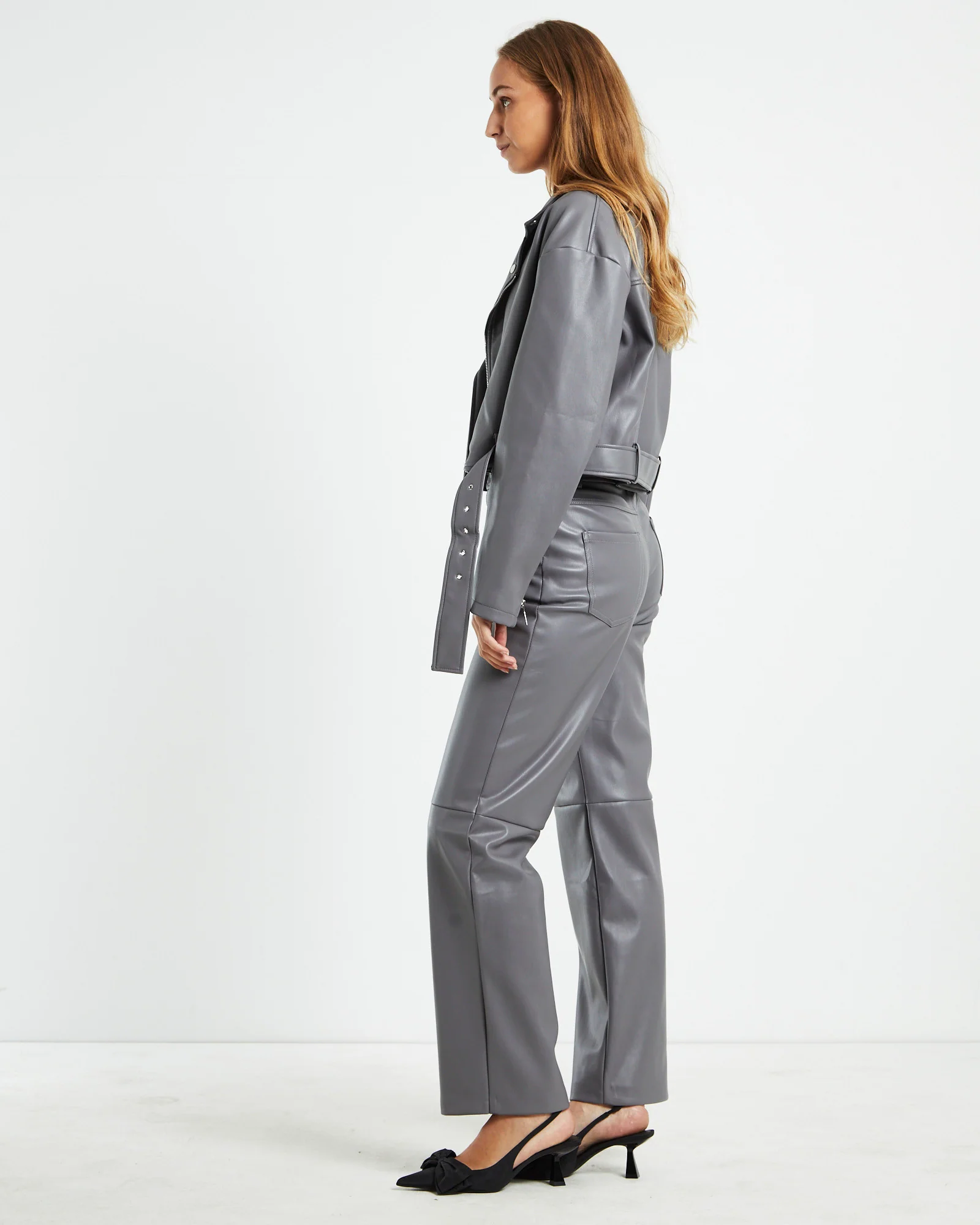 Enya Boxy PU Biker Jacket Grey - Image 4