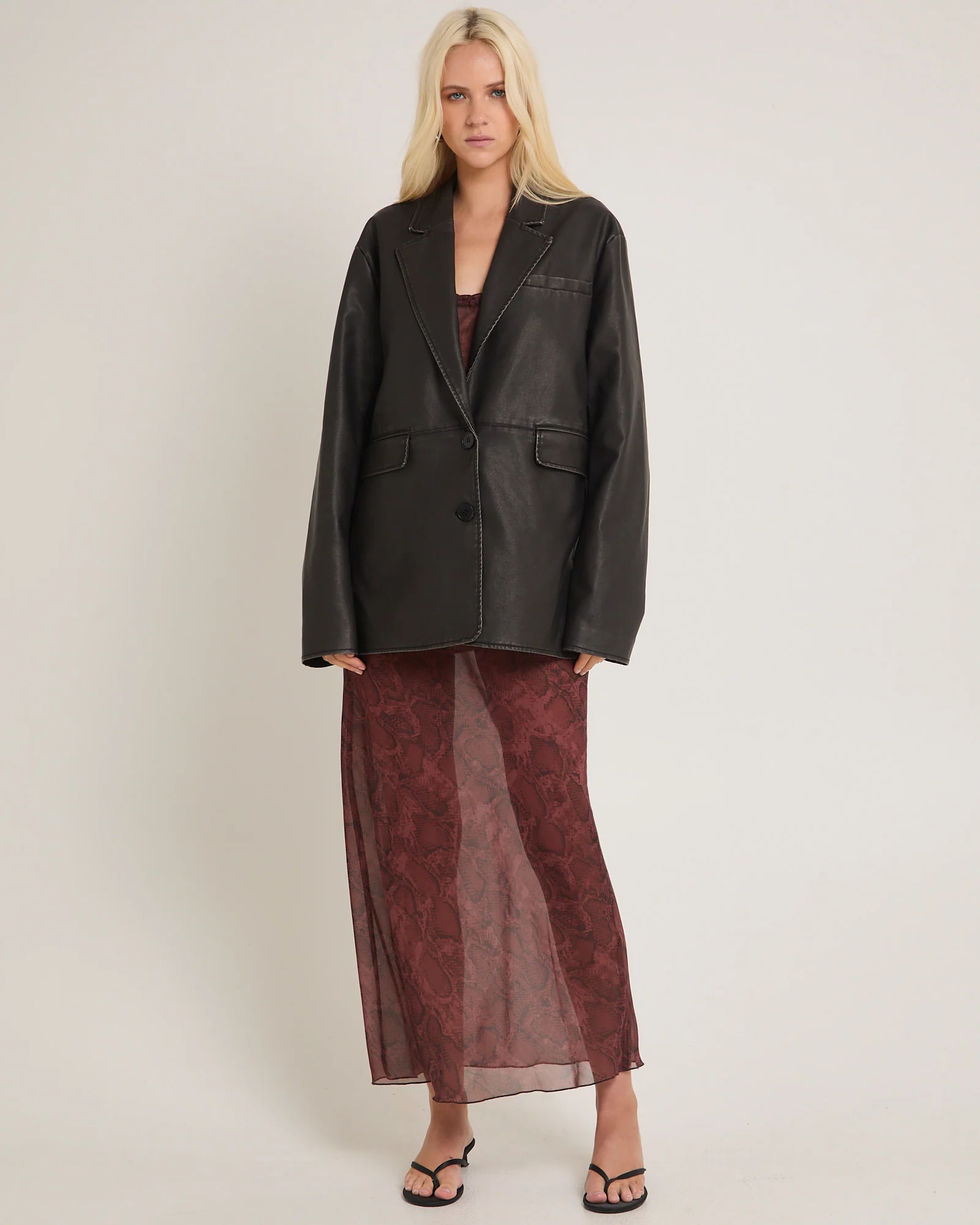 Esme Boxy Leather Look Blazer - Image 3