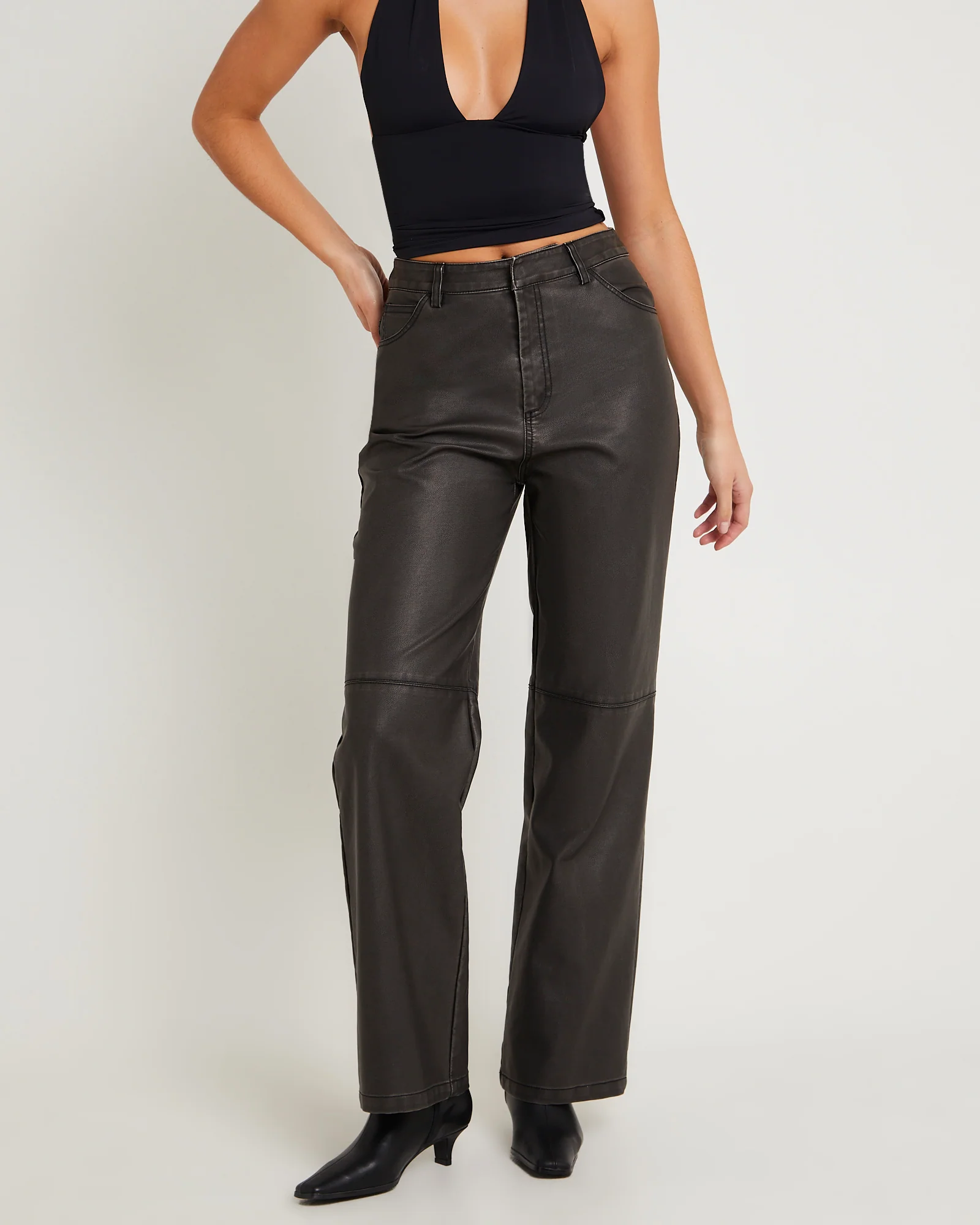 Esme Leather Look Straight Pants - Image 3