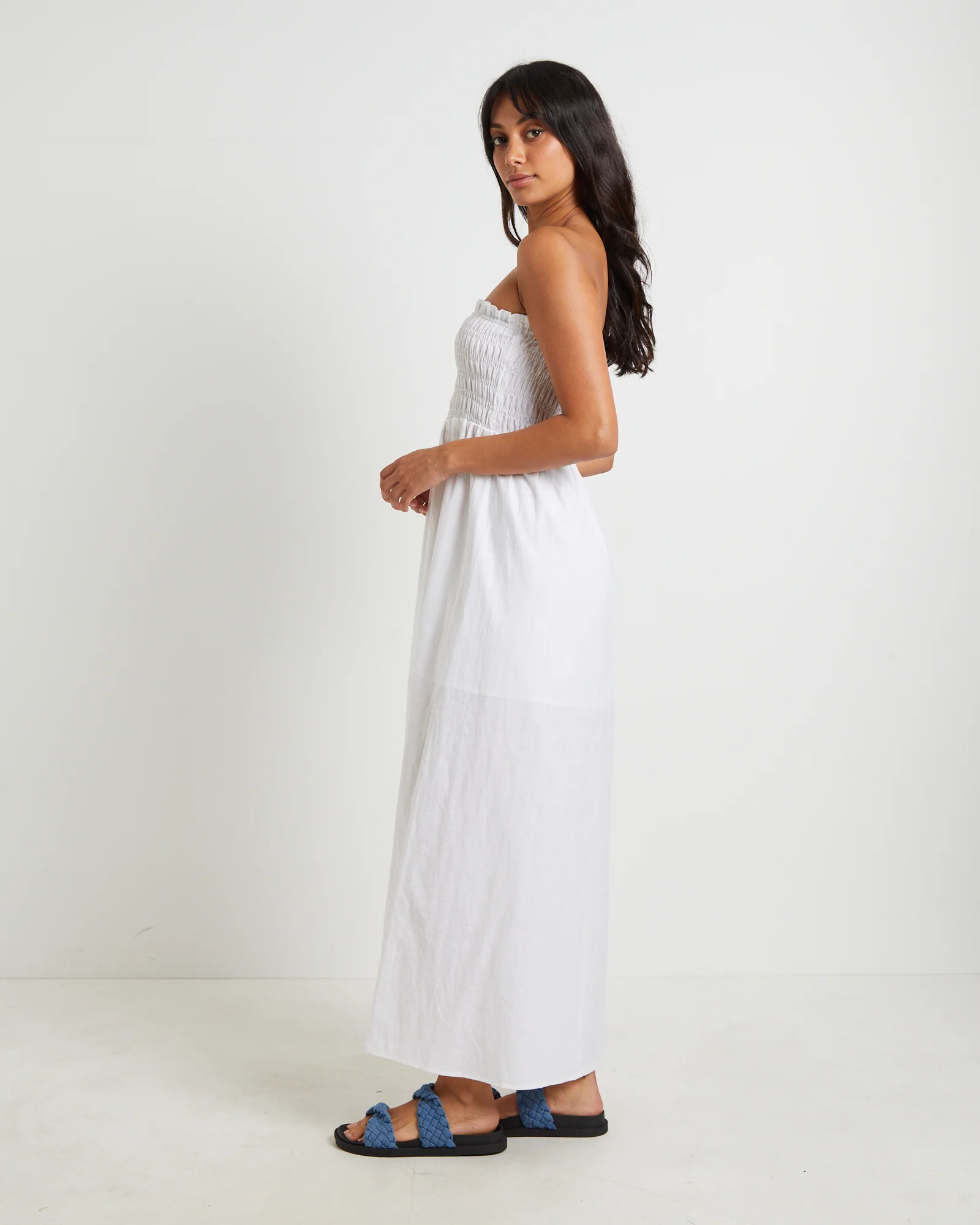 Esme Shirred Bandeau Maxi Dress in White - Image 3