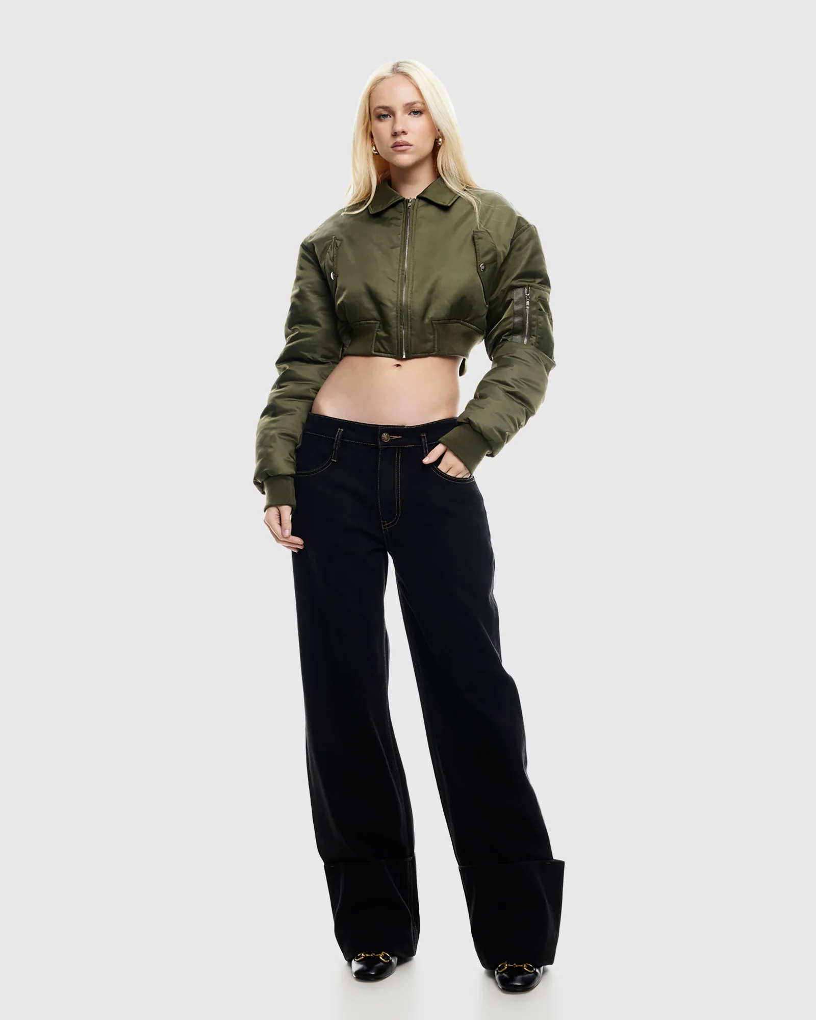 Essential Cropped Bomber Jacket - Image 3