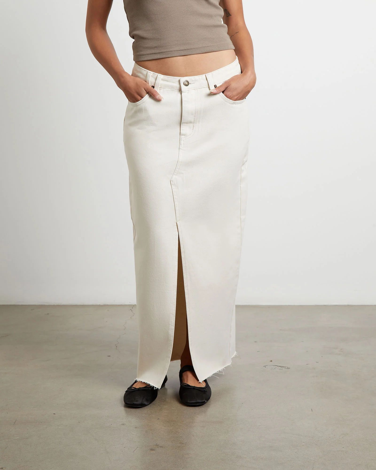 Eva Maxi Denim Skirt in Chalk