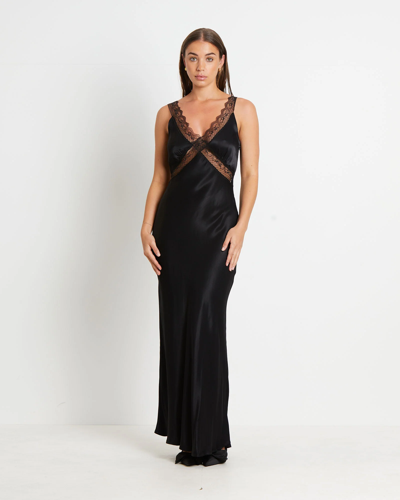 Everleigh Lace Slip Midi Dress in Black - Image 3