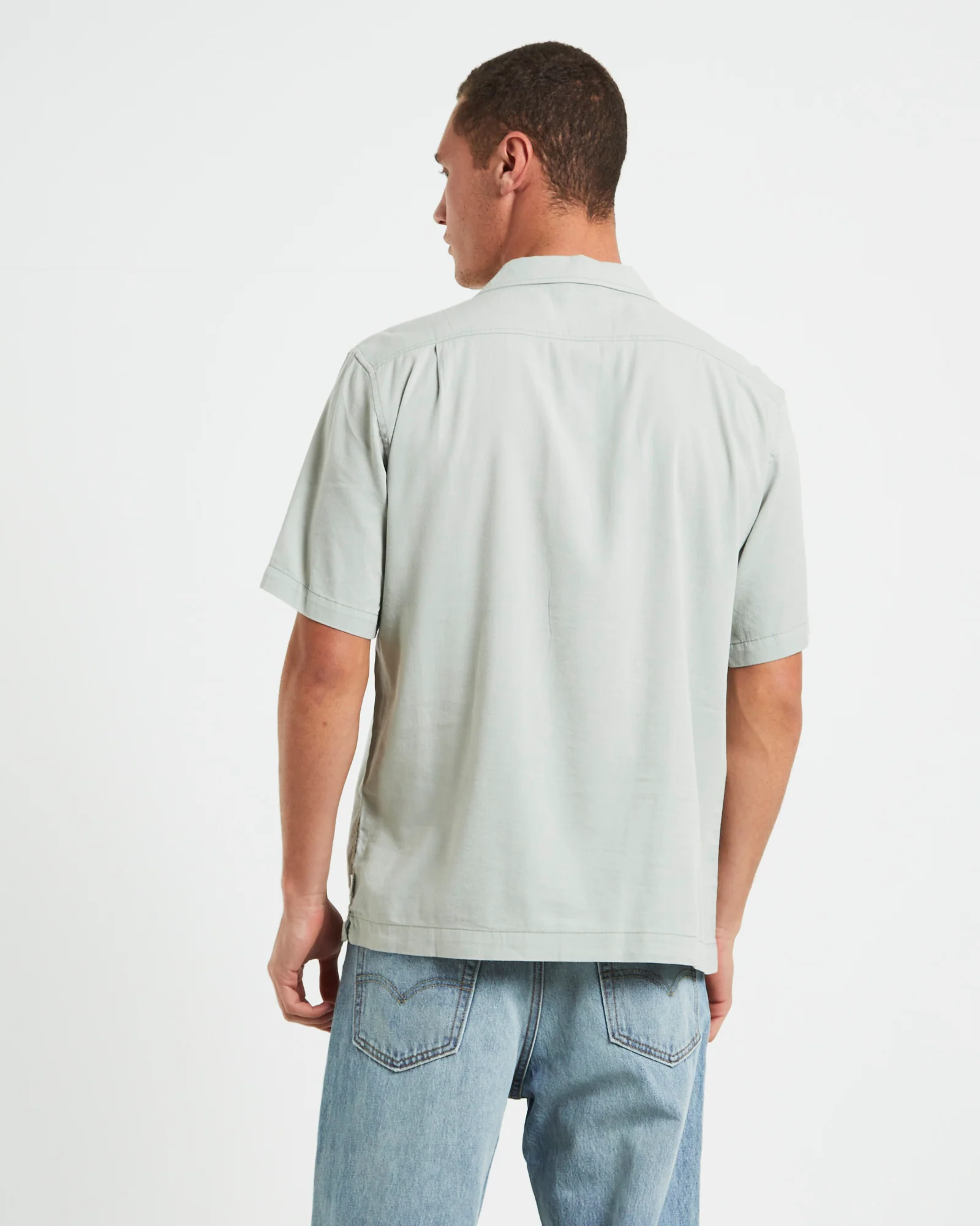 Evora Short Sleeve REsort Shirt in Sage Green - Image 2